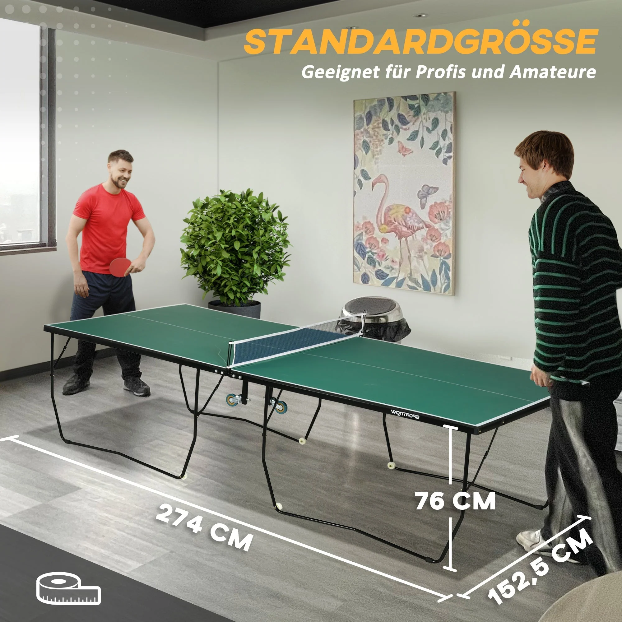 Table Tennis Table, Foldable with Wheels & Set, Steel Green - Image 4