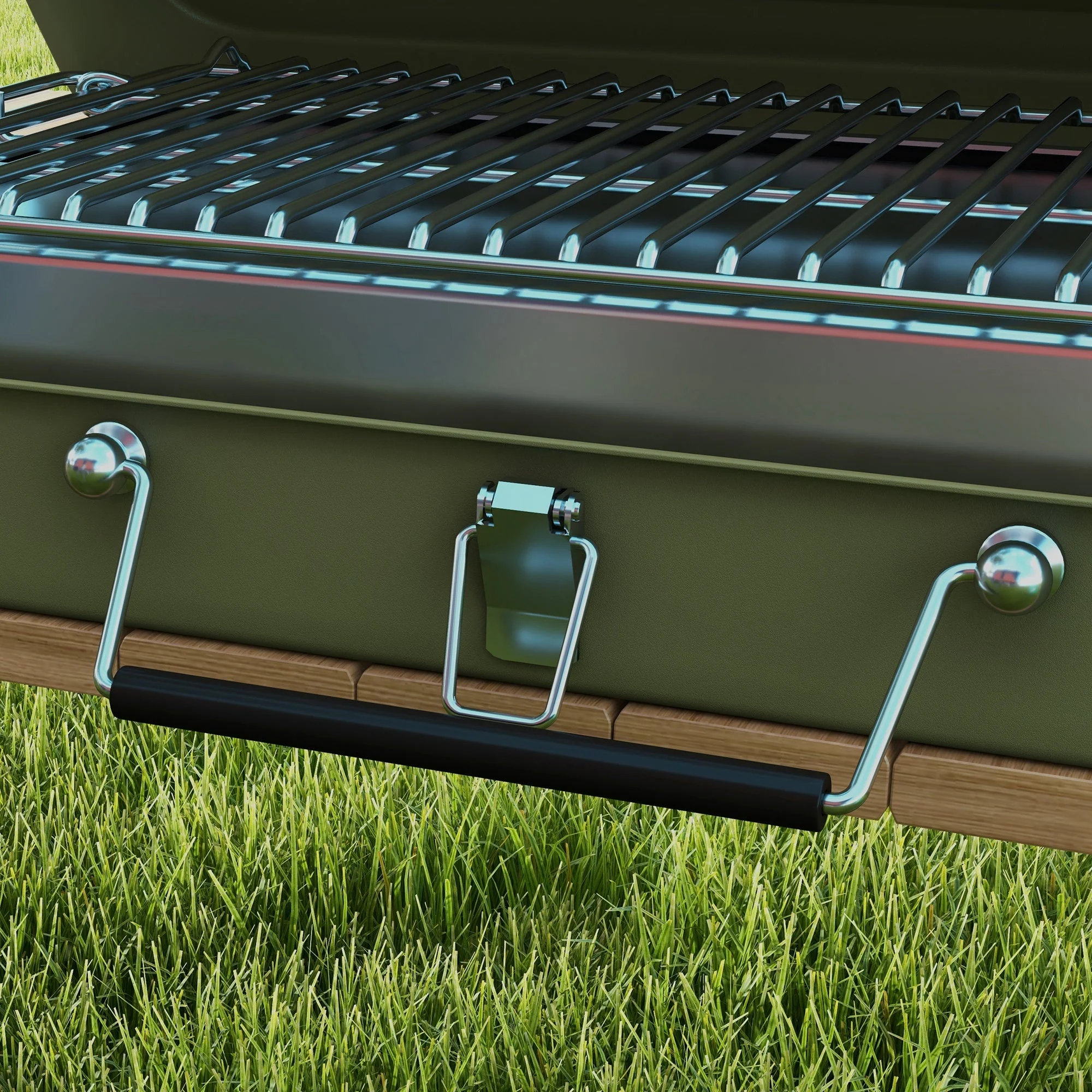 Tabletop Charcoal Grill with Charcoal Tray, Grill Grate, Handle - Stainless Steel, Green - Image 8