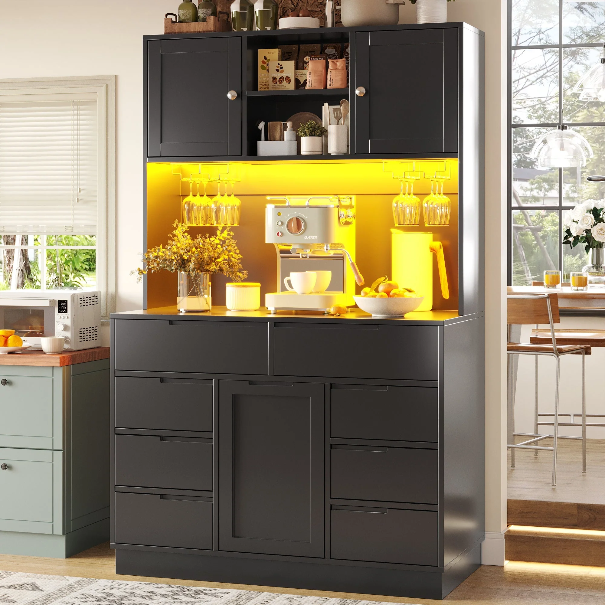 Tall Cabinet 120x40x183.5cm Smart LED Lighting 8 Drawers Adjustable Shelves Black - Image 8