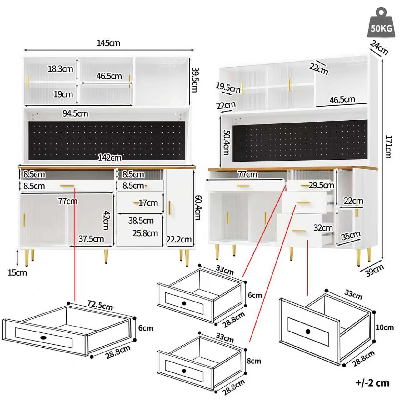 Tall Cabinet with LED Lighting and Pegboard Shelves, White - Image 7