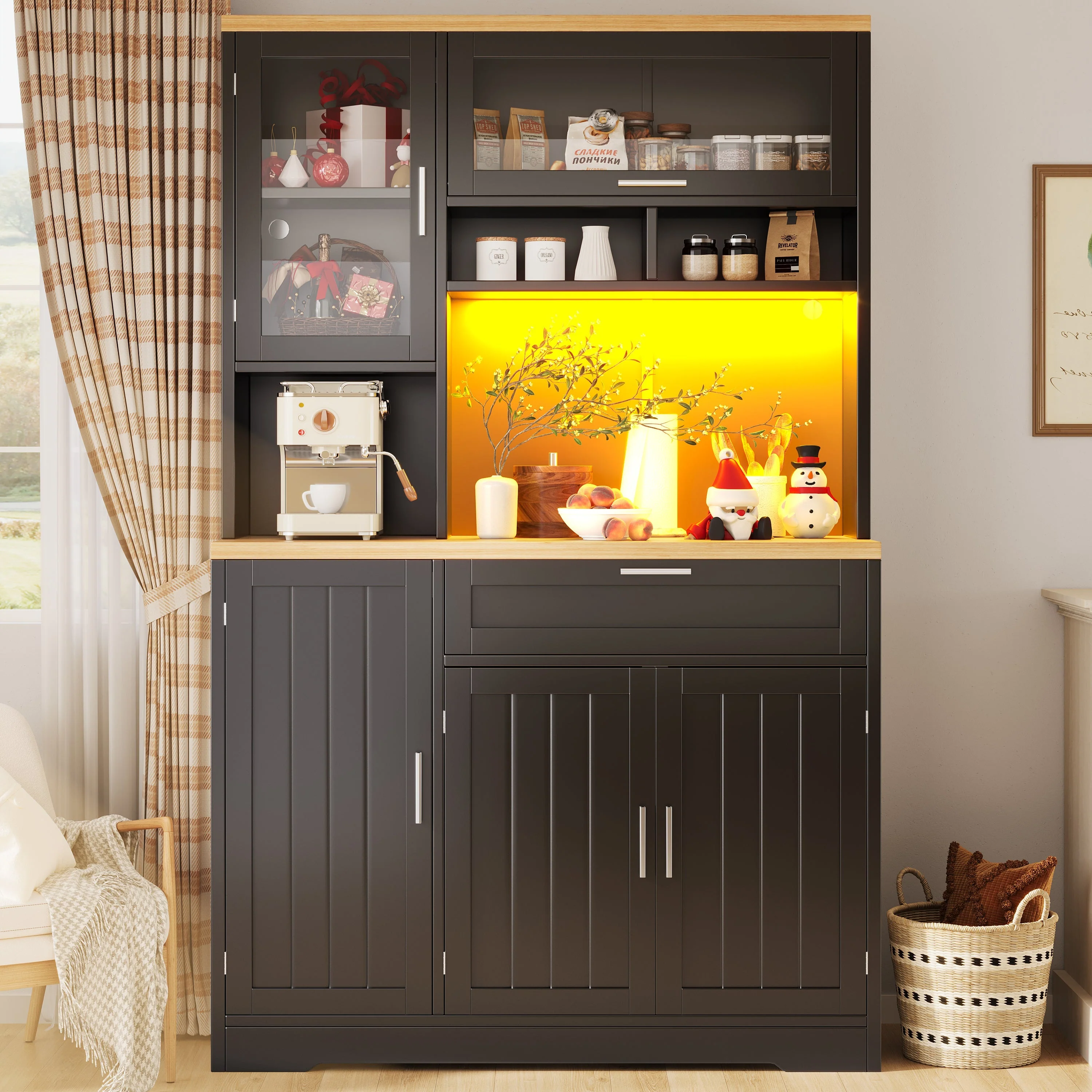 Tall Display Cabinet LED Lighting 104x40x180cm White/Black - Image 2