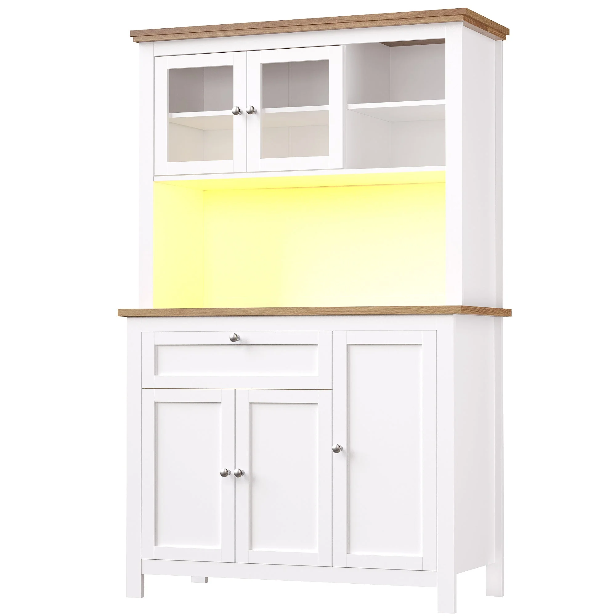 Tall Kitchen Cabinet 104x40x180cm Adjustable Shelves LED Lighting - White - Image 4