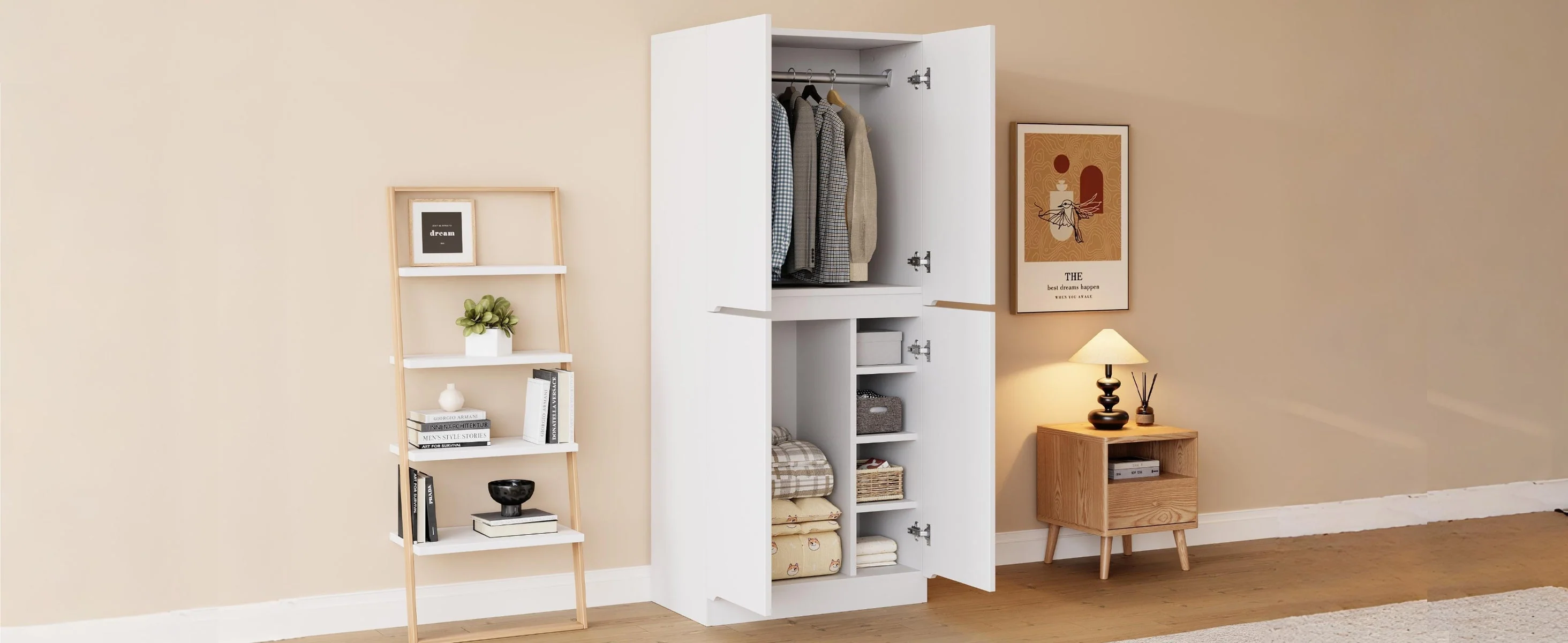 Tall Kitchen Cabinet with Ample Storage and Metal Accents, White and Wood Color - Image 10