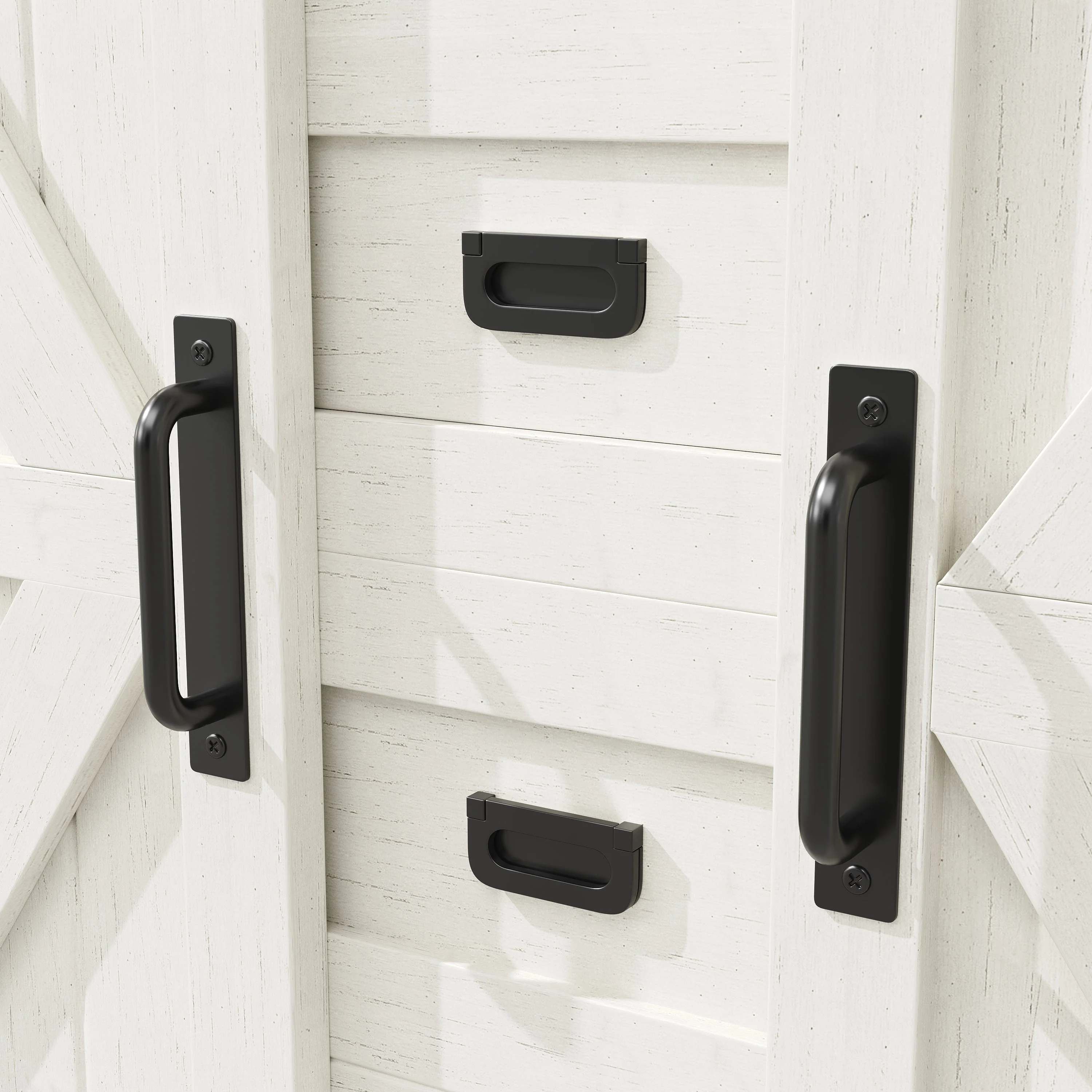 Tall Kitchen Sideboards with Sliding Doors and LED Lighting, Black and White - Image 7