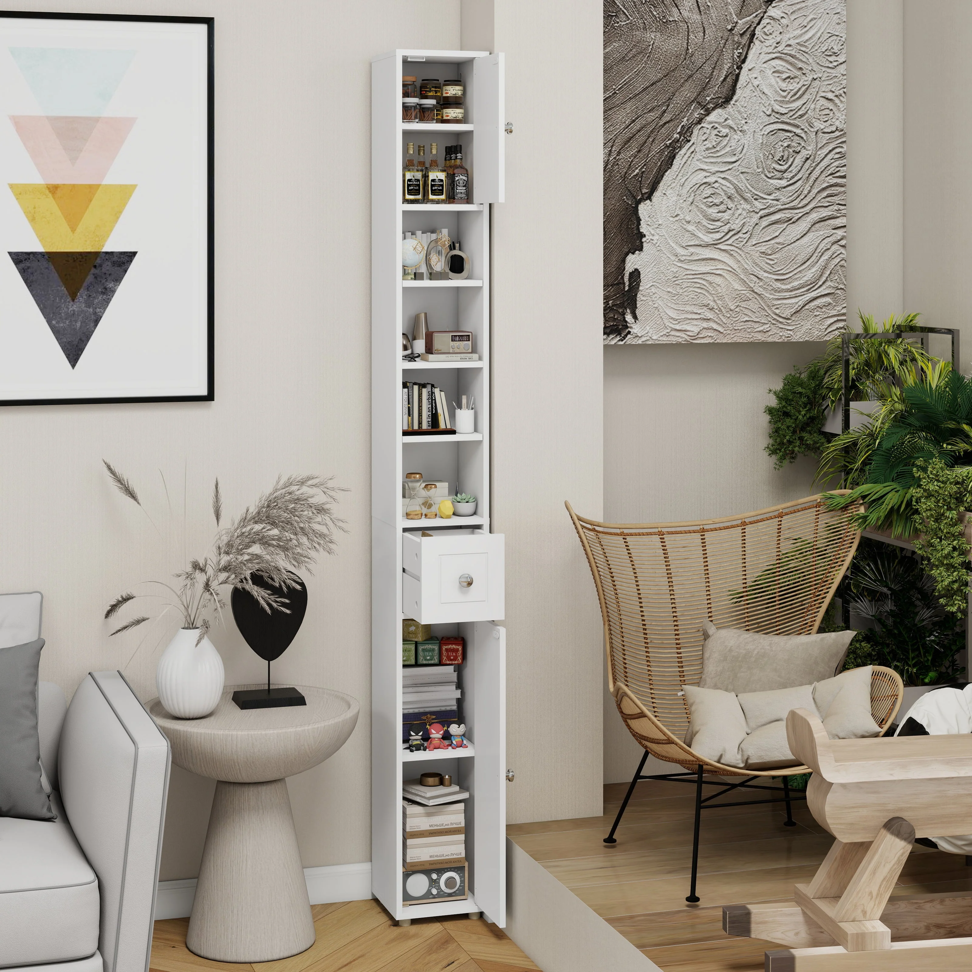 Tall Slim Bathroom Storage Cabinet, 71" Freestanding with 1 Drawer, 2 Doors, 4 Shelves-White - Image 9