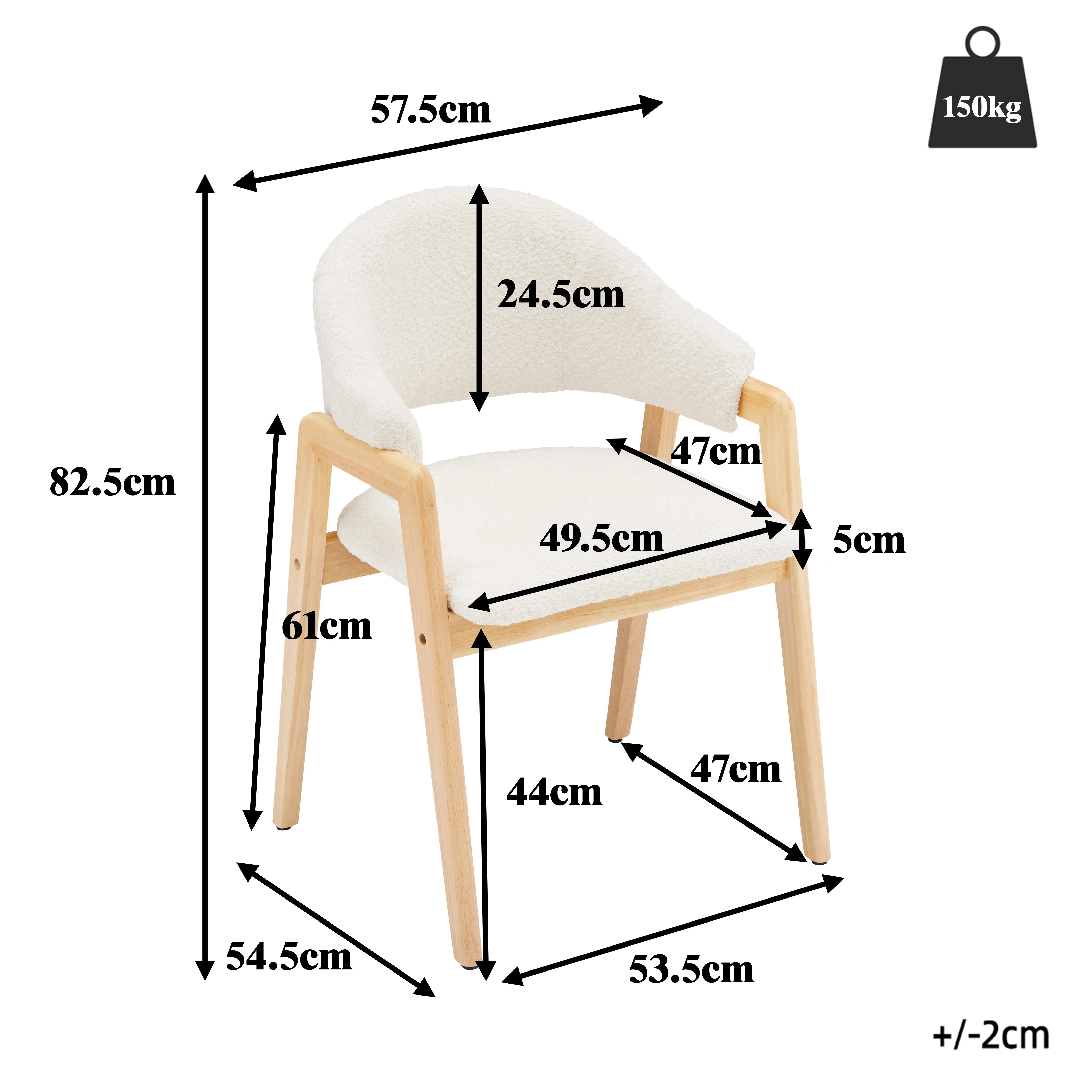 Teddy Chair Set of 4 Ergonomic Luxury Curved Back - White - Image 4