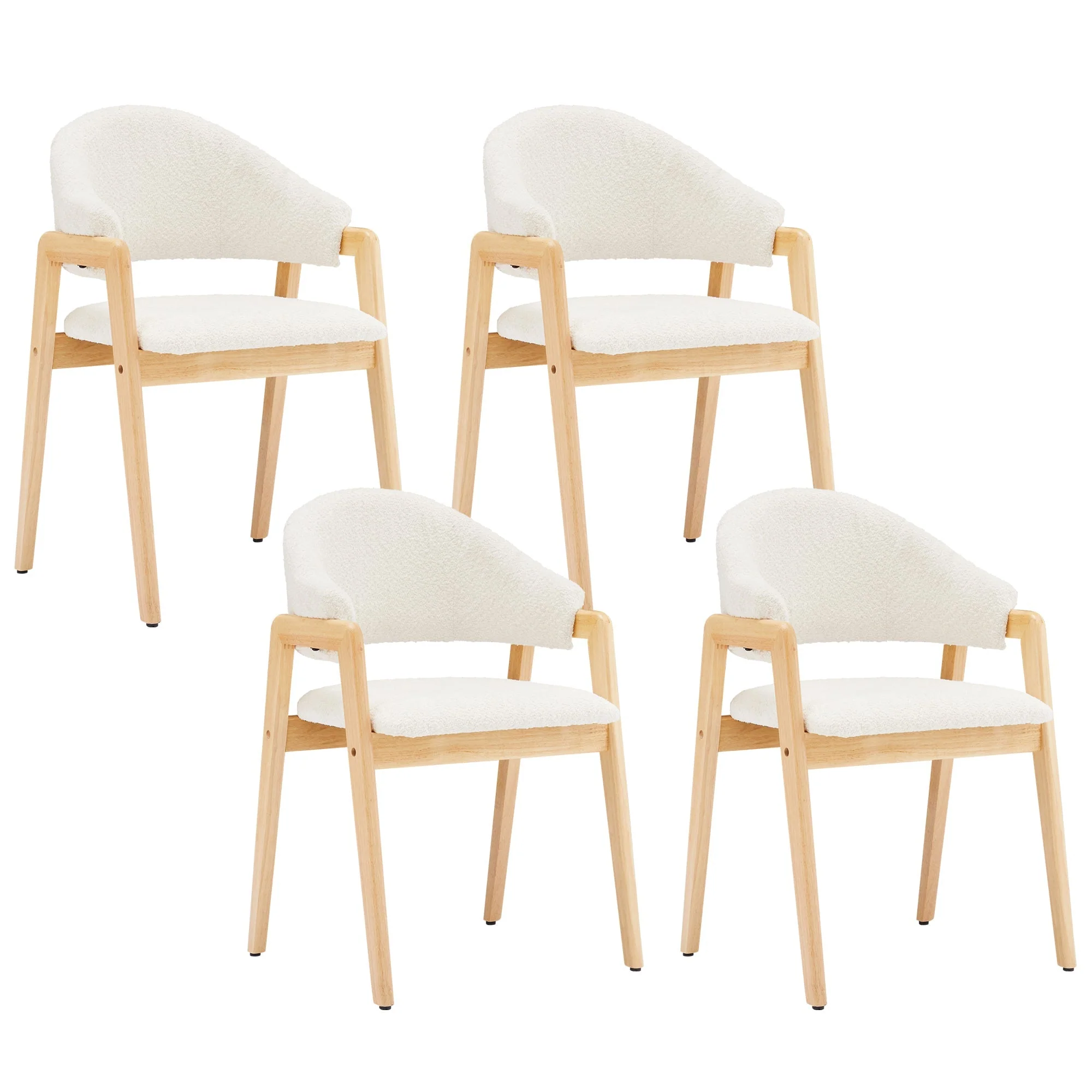 Teddy Chair Set of 4 Ergonomic Luxury Curved Back - White - Image 5