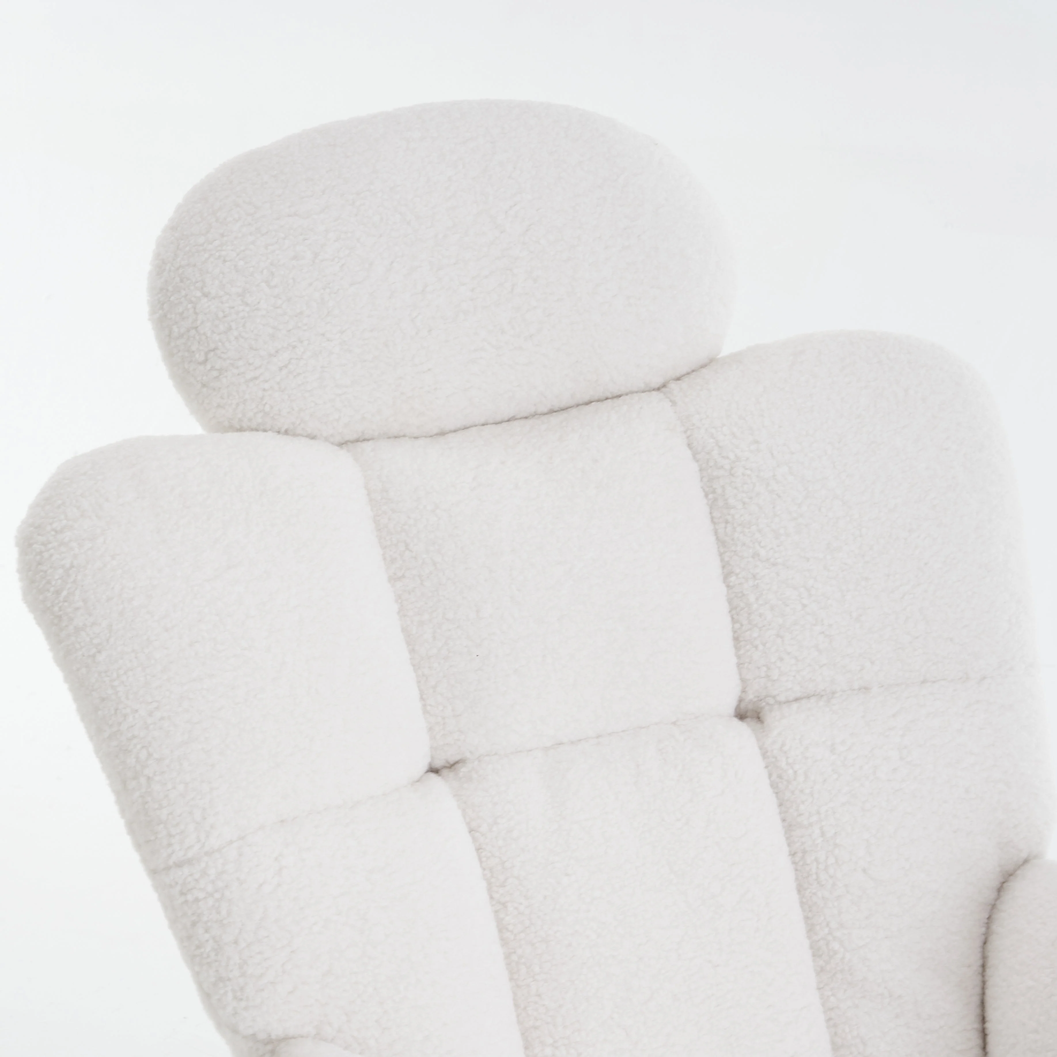 Teddy Fabric Rocking Chair, Tufted Upholstered with Headrest and Foldable Footrest, Ivory White - Image 5