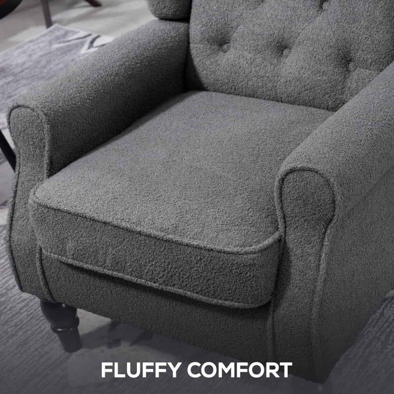 Teddy Fleece Retro Wingback Chair - Grey - Image 5