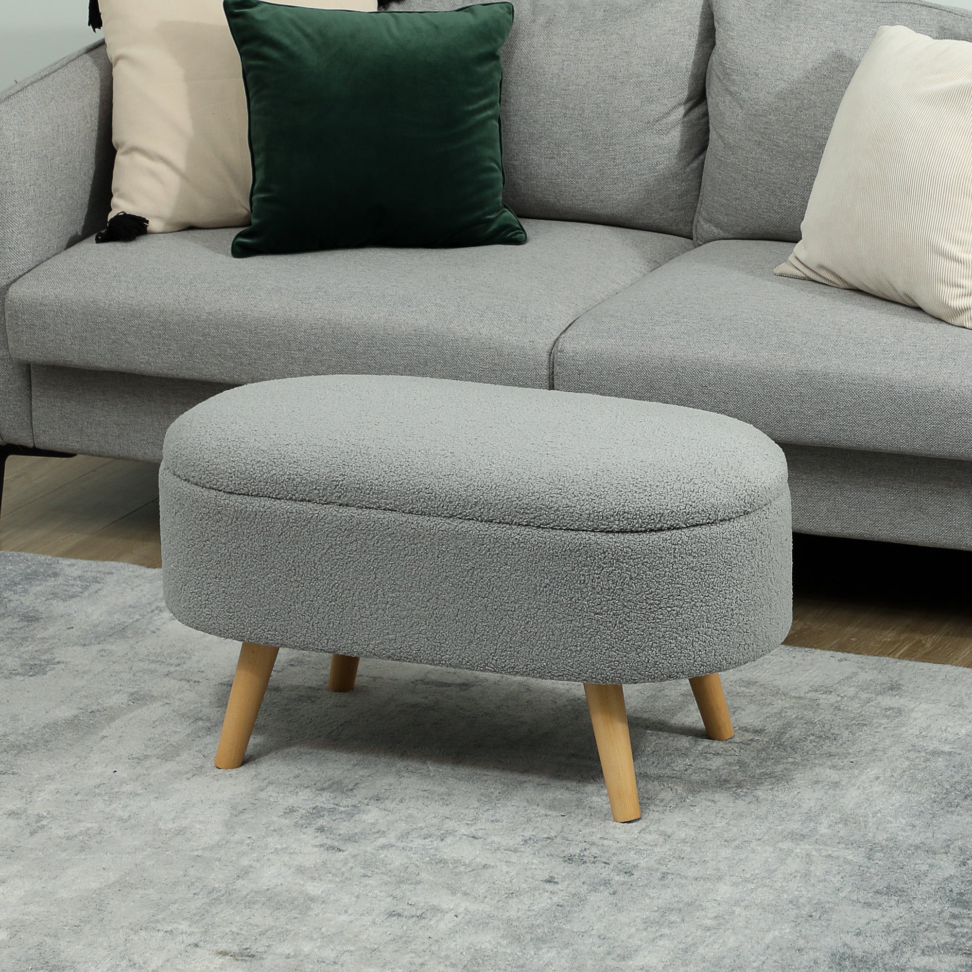 Teddy Fleece Storage Ottoman - Grey - Image 8