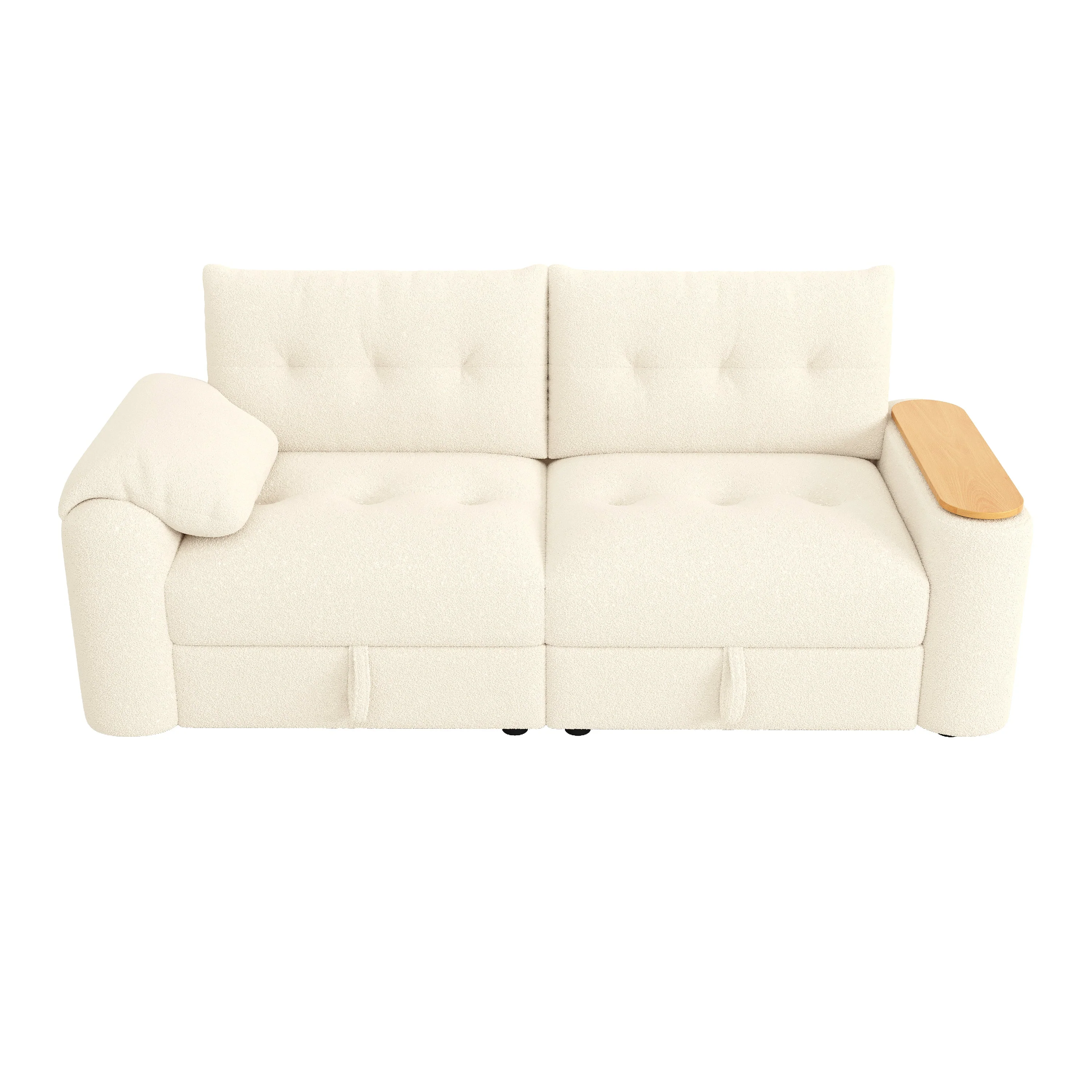 Teddy Plush Sofa, 3-Seater Modular Sofa Bed with Storage and Side Table, Beige - Image 10