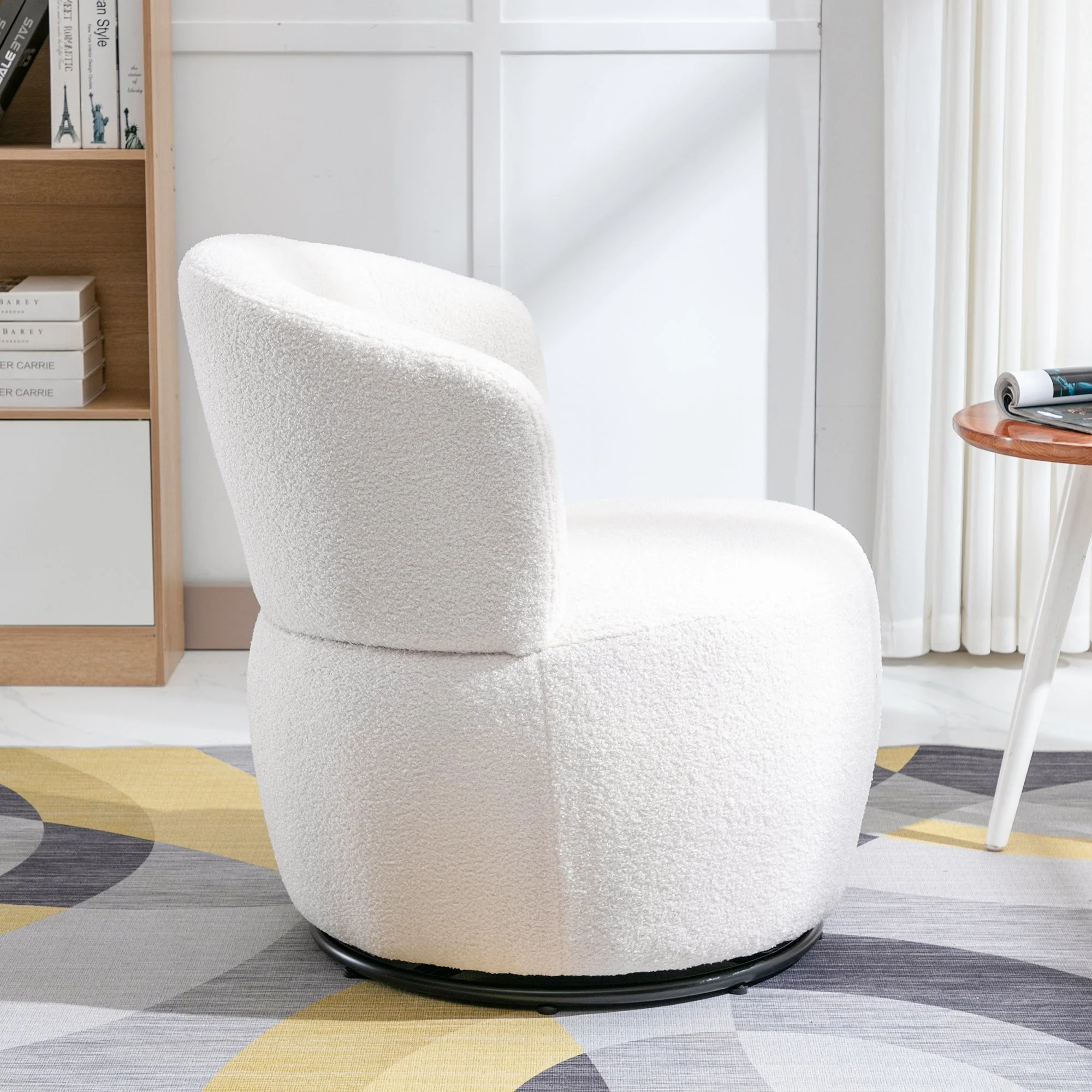 Teddy Plush Swivel Chair with Lumbar Cushion, 100 kg Load Capacity, White - Image 2