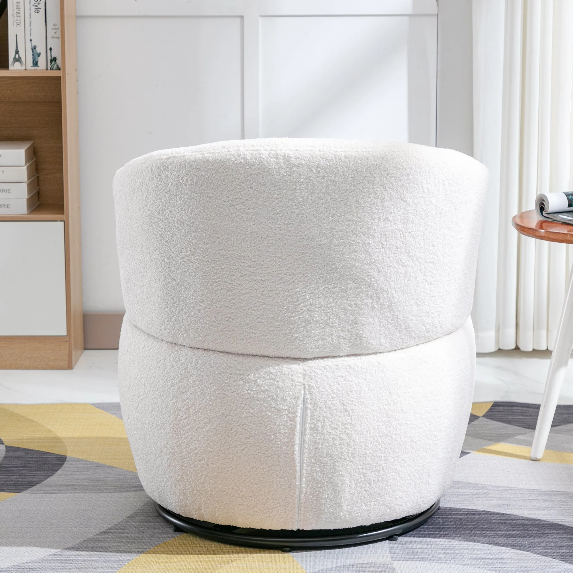 Teddy Plush Swivel Chair with Lumbar Cushion, 100 kg Load Capacity, White - Image 6