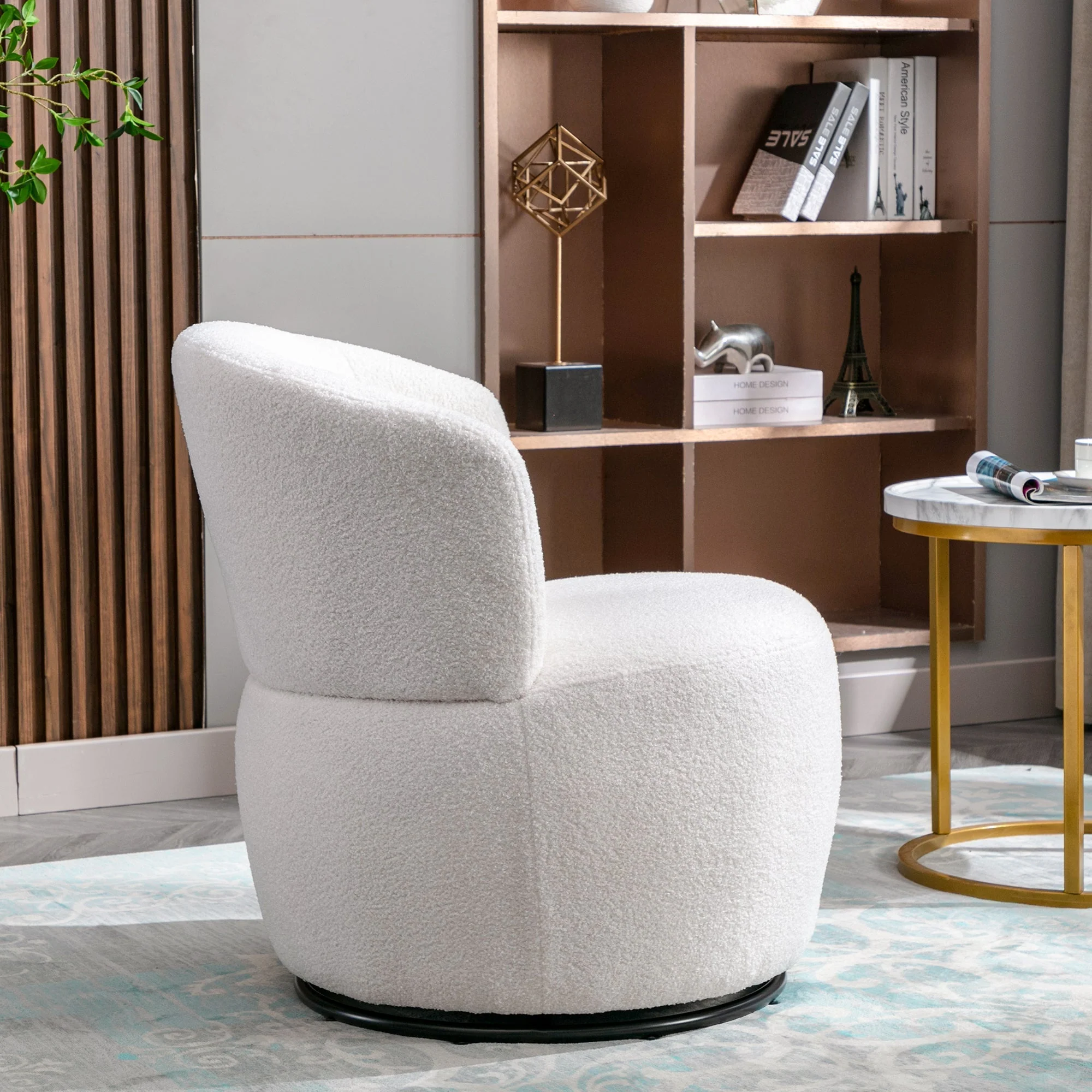 Teddy Plush Swivel Chair with Lumbar Cushion, 100 kg Load Capacity, White - Image 9