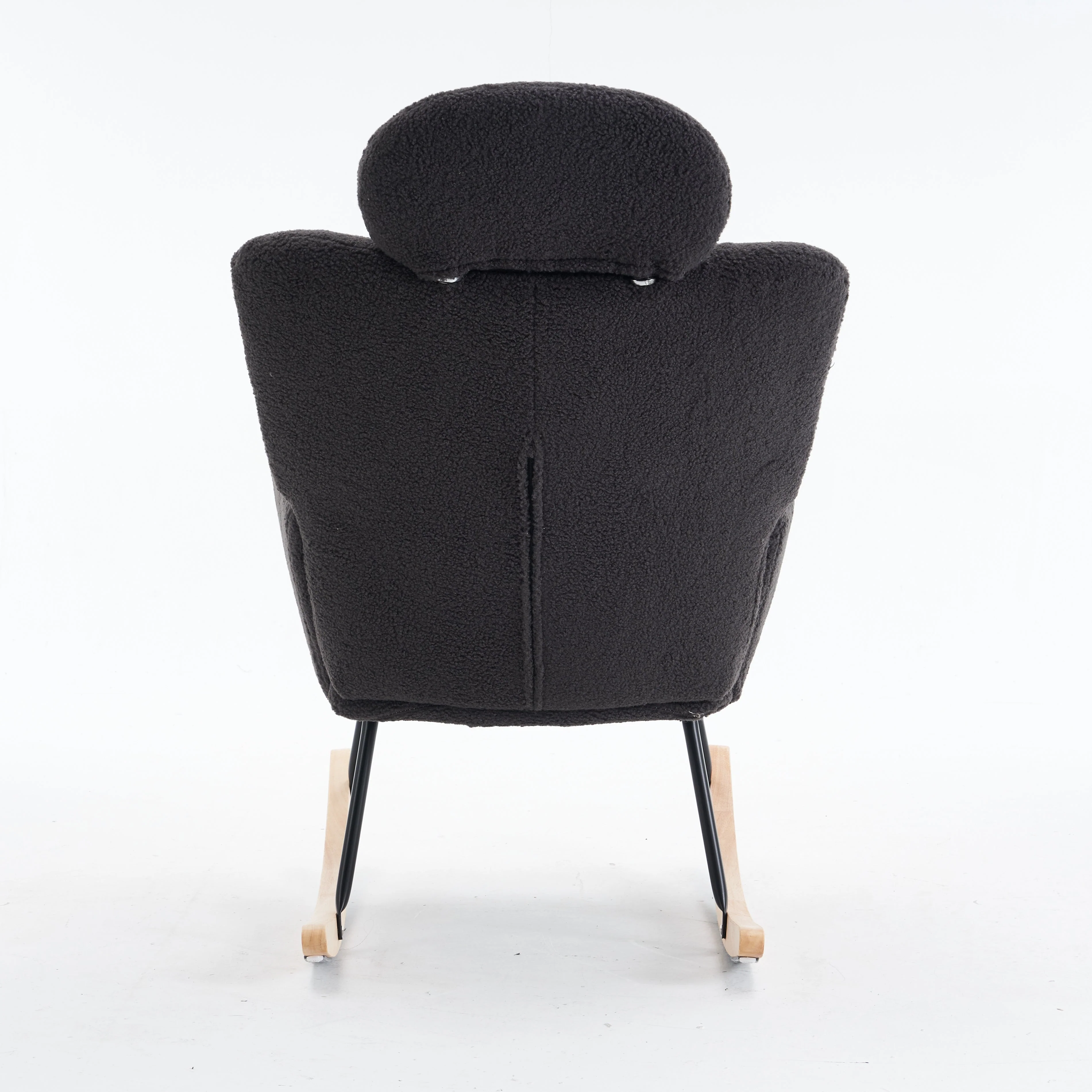 Teddy Rocking Chair Tufted Upholstered Padded Seat Headrest Foldable Footrest, Dark Grey - Image 5