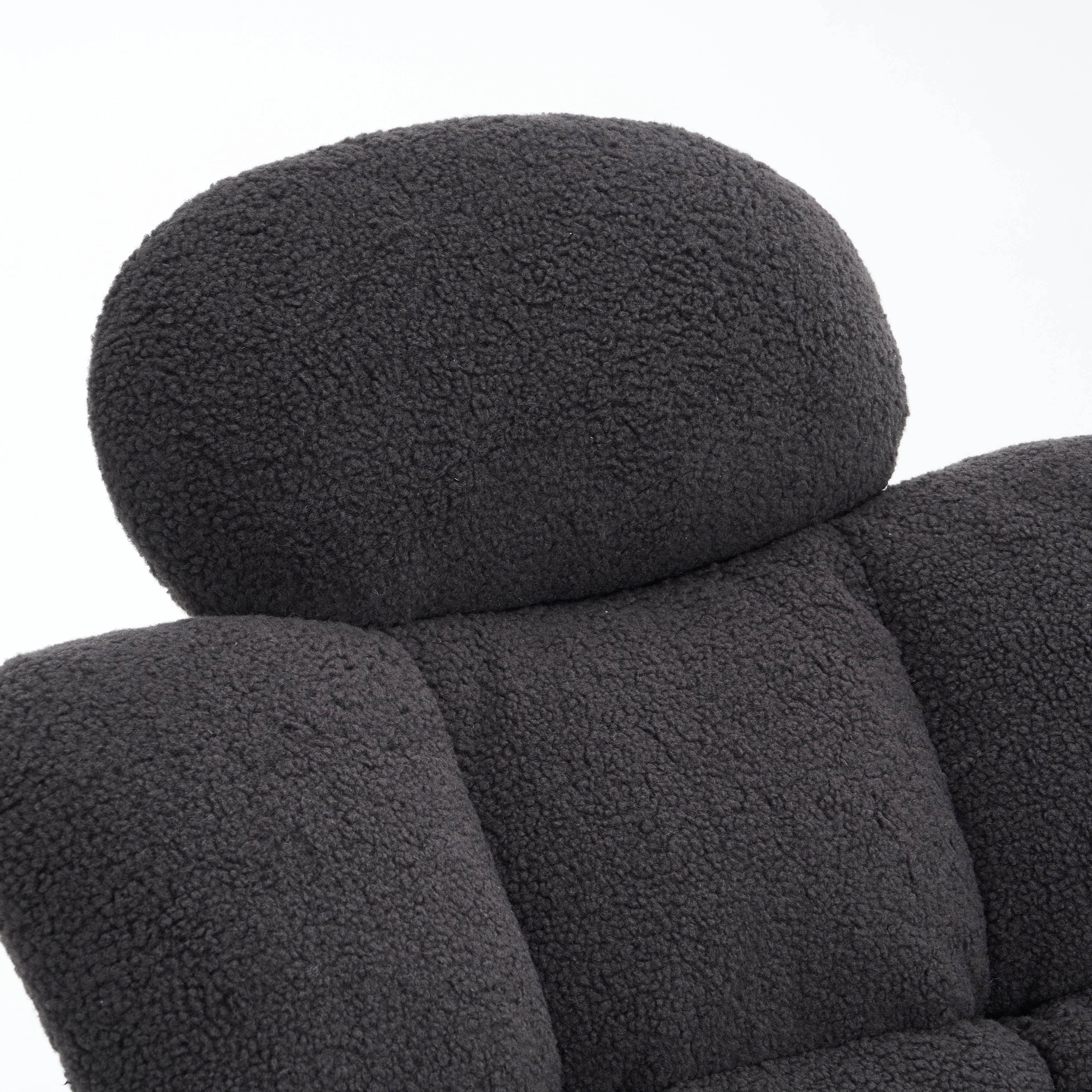 Teddy Rocking Chair Tufted Upholstered Padded Seat Headrest Foldable Footrest, Dark Grey - Image 6