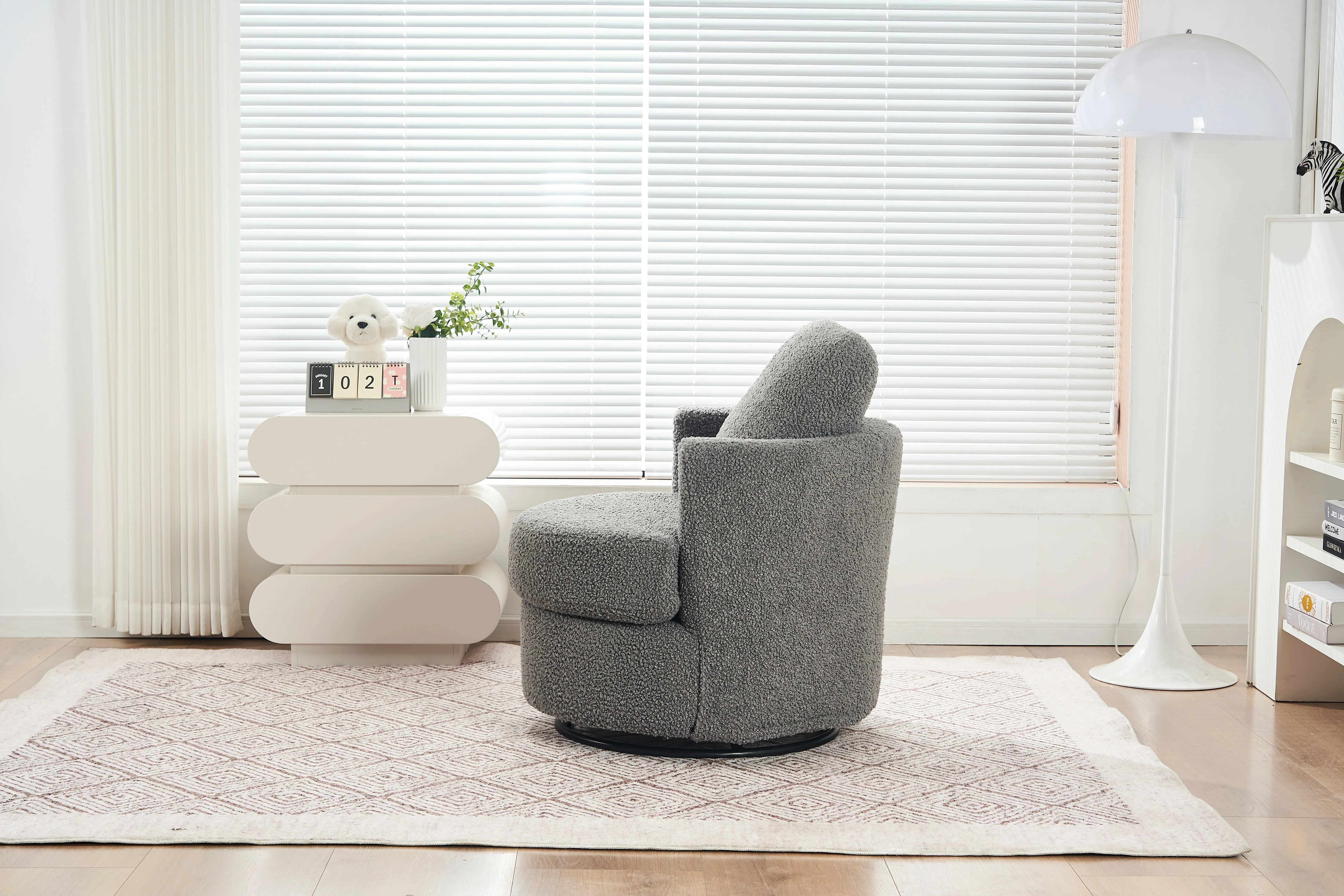 Teddy Swivel Armchair: Back Cushion Pillow, Thick Foam Pad, Medium Grey - Image 5