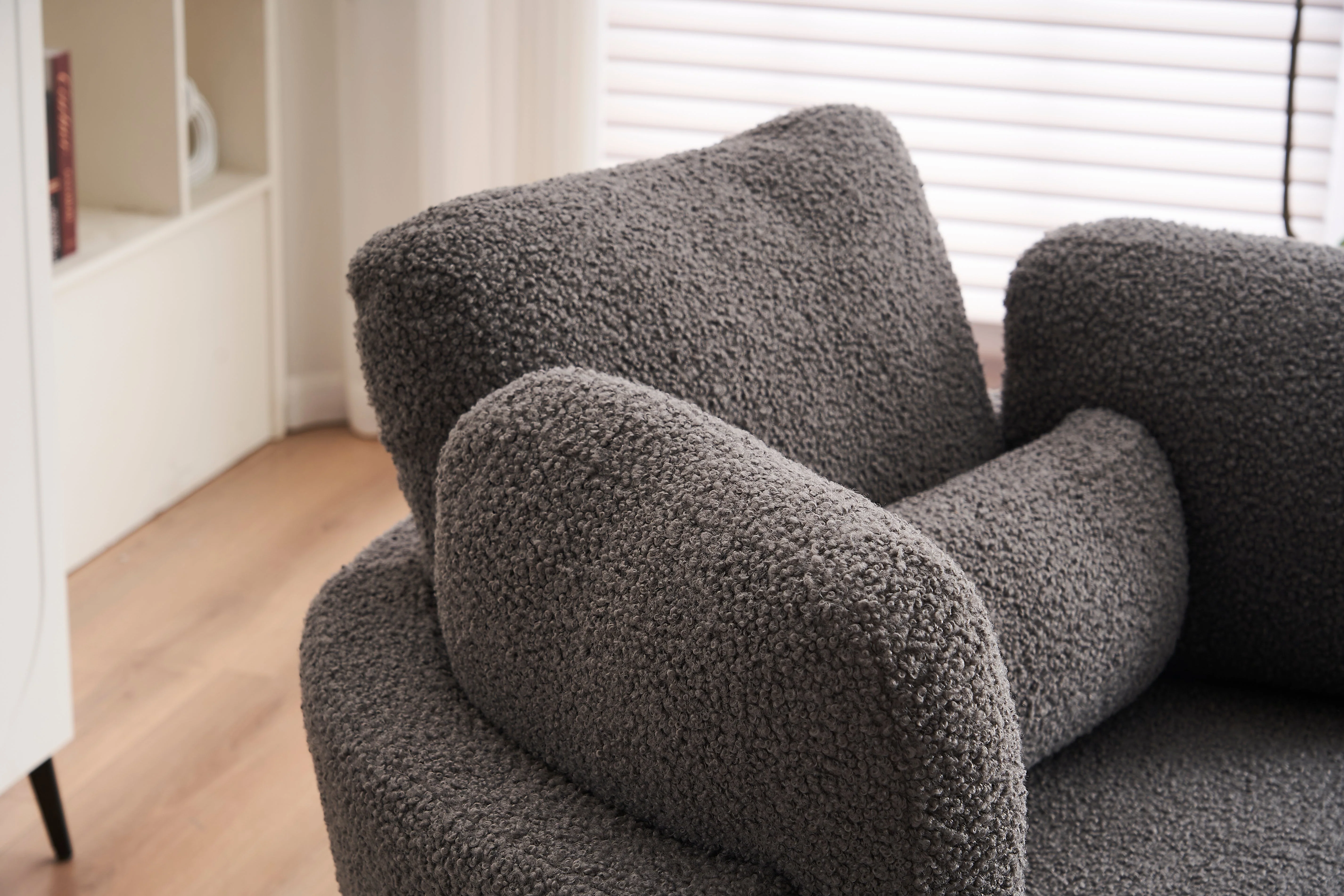 Teddy swivel armchair with 3 back cushion pillow ottoman crescent stool, Medium Grey - Image 6