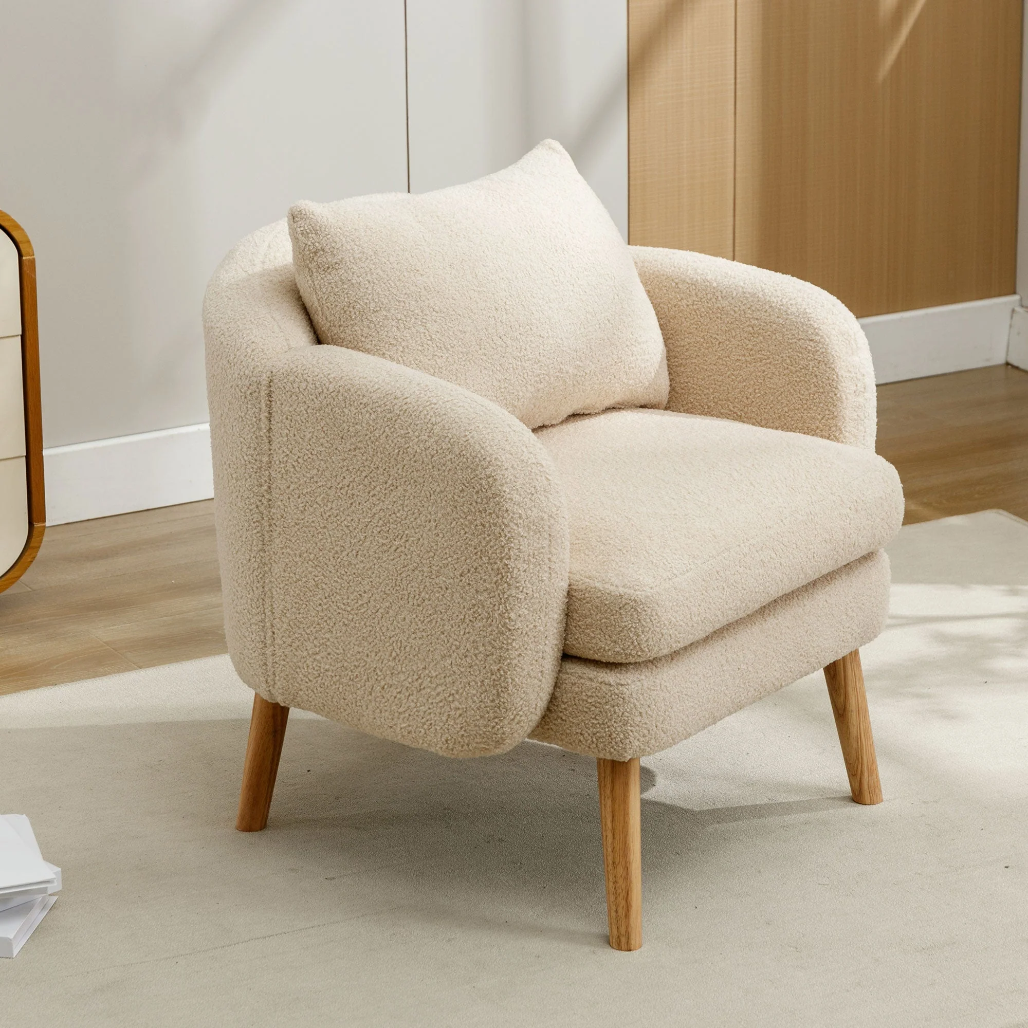 Teddy Velvet Armchair, Extra Thick Cushion, Solid Wood Leg - Image 5