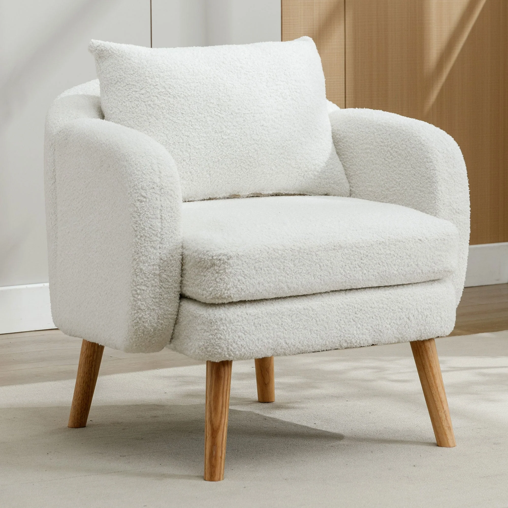 Teddy Velvet Armchair, Modern Simple Thick Cushion, Upholstered, Solid Wood Leg - Image 2
