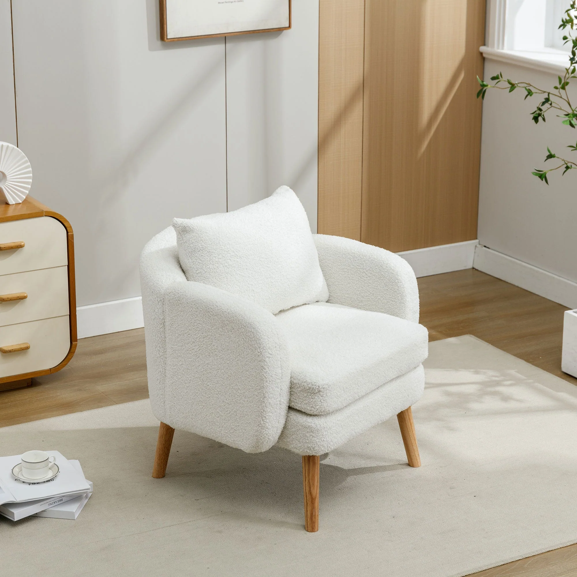 Teddy Velvet Armchair, Modern Simple Thick Cushion, Upholstered, Solid Wood Leg - Image 5