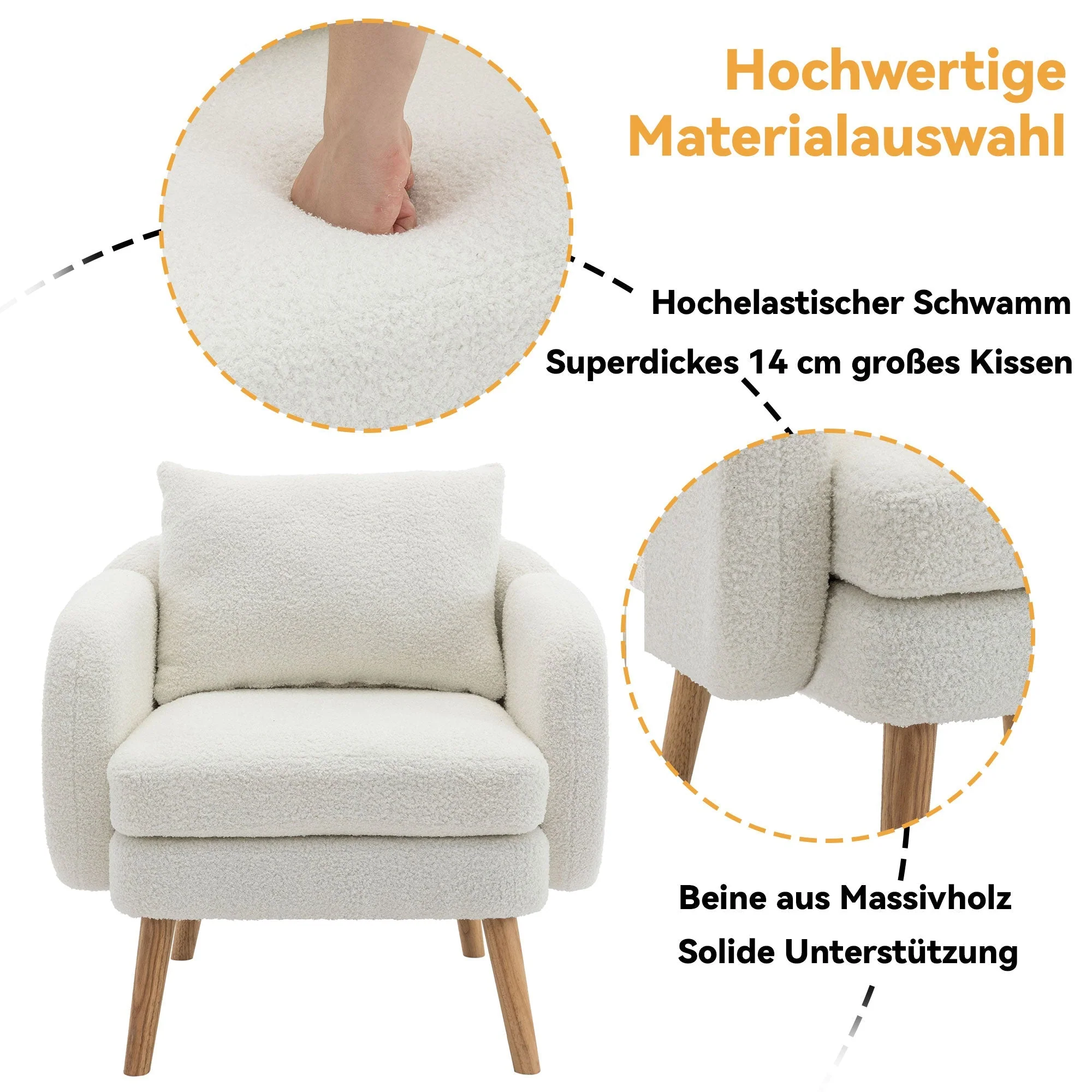 Teddy Velvet Armchair, Modern Simple Thick Cushion, Upholstered, Solid Wood Leg - Image 7