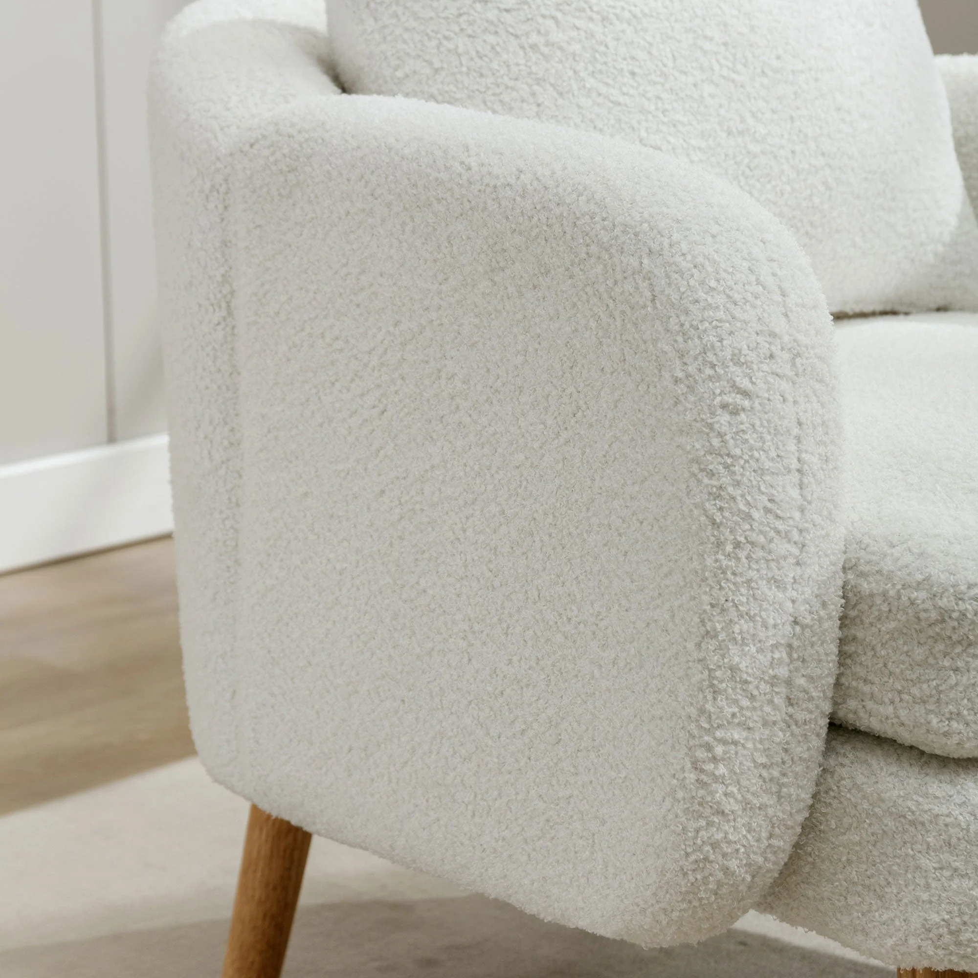 Teddy Velvet Armchair, Modern Simple Thick Cushion, Upholstered, Solid Wood Leg - Image 9