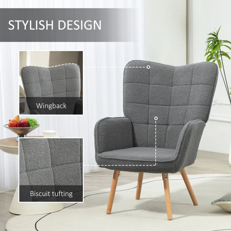 Teddy Wingback Accent Chair Fleece Grey - Image 4