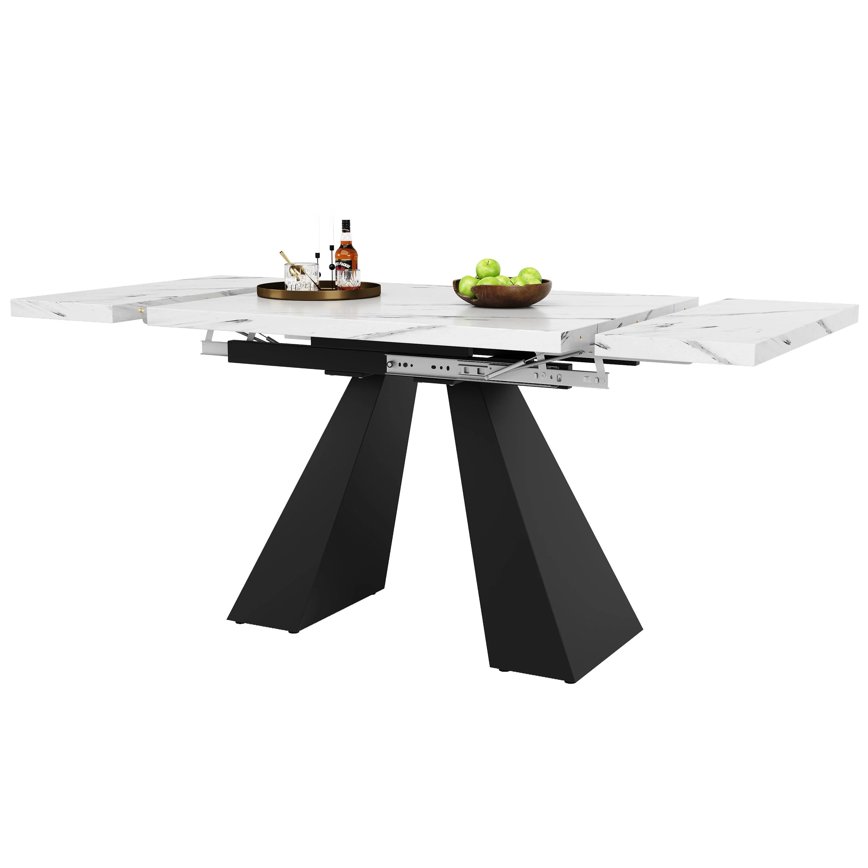 Telescopic Dining Table 99-159cm Extendable Pedestal Legs - White - Image 9