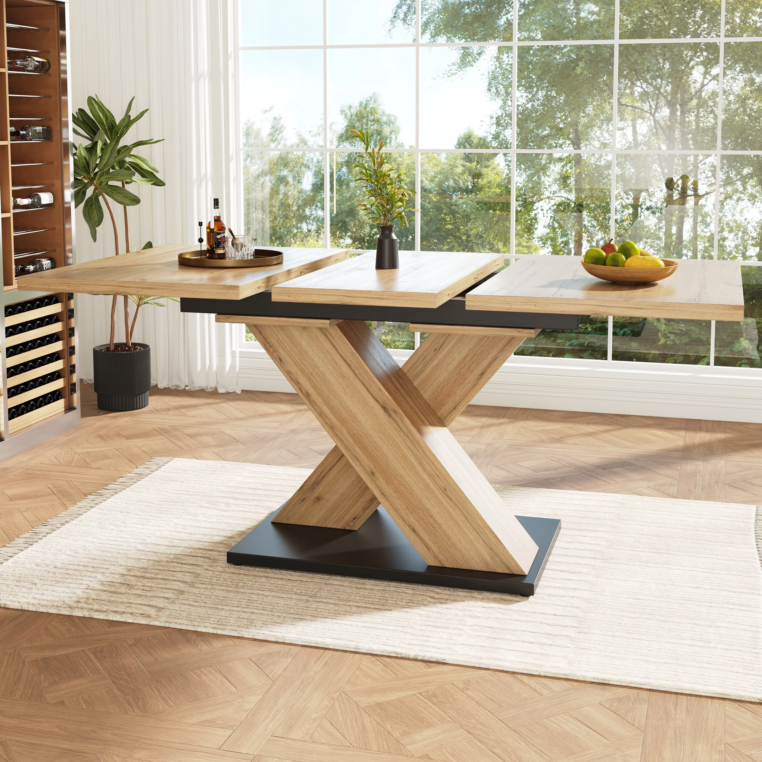 Telescopic Dining Table, Extendable 119-158.5cm Kitchen/Living Room, Wood-Colored - Image 2