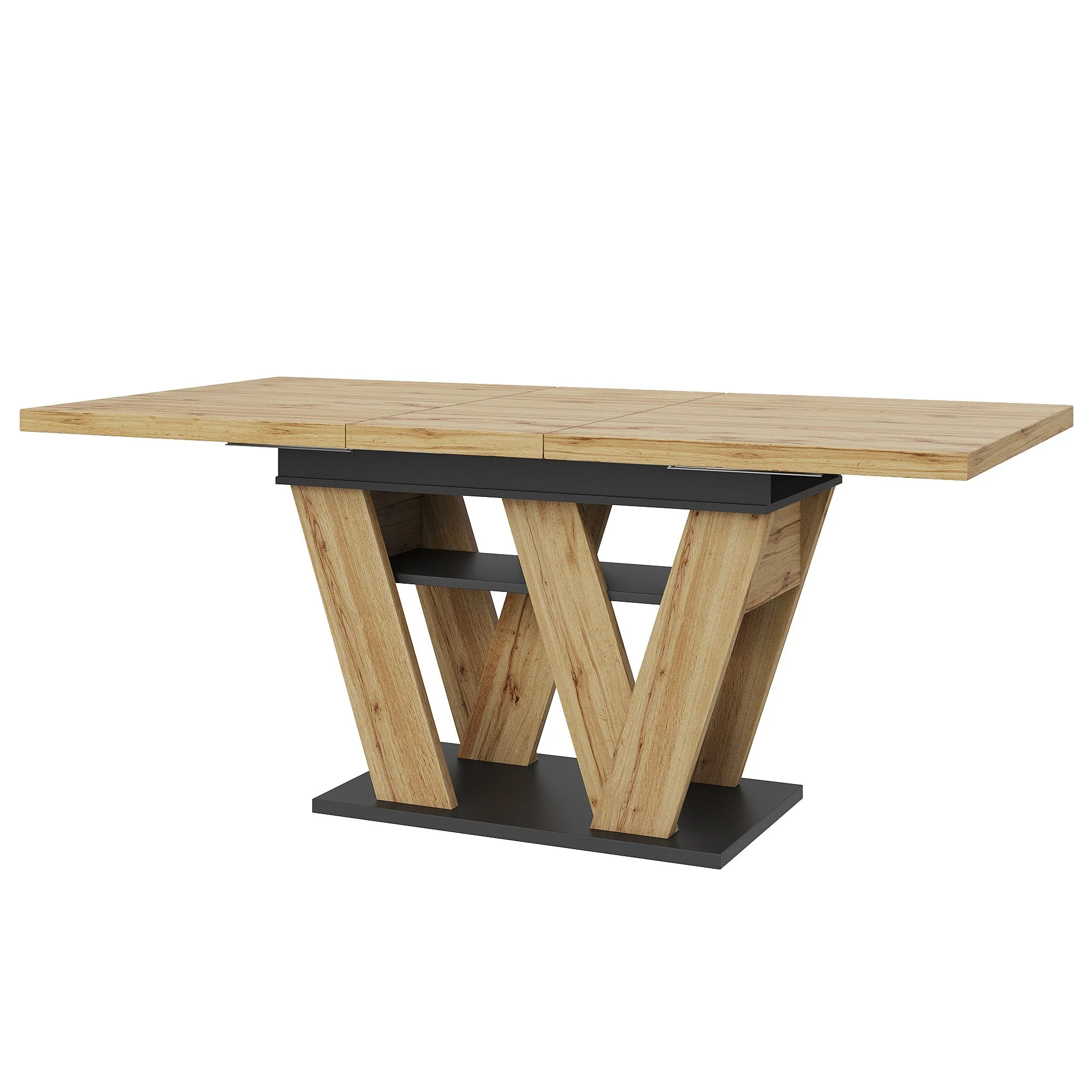 Telescopic Dining Table Extendable 119-158.5x80cm W-Legs - Natural Wood - Image 10