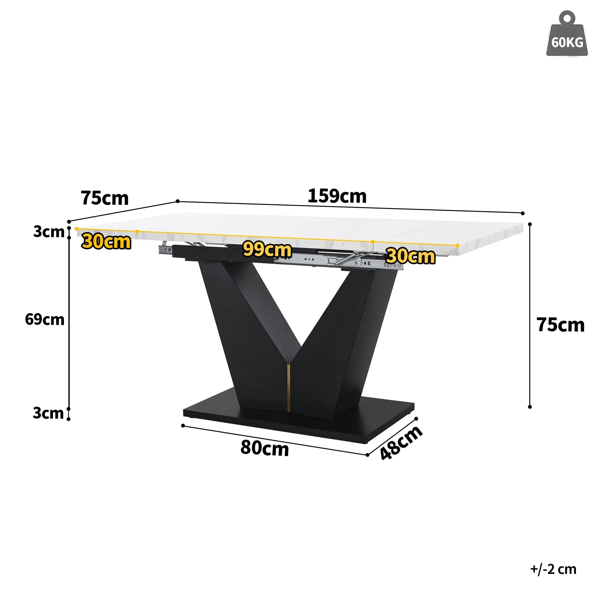 Telescopic Dining Table Extendable Space-Saving Kitchen Table 99-159cm White - Image 3