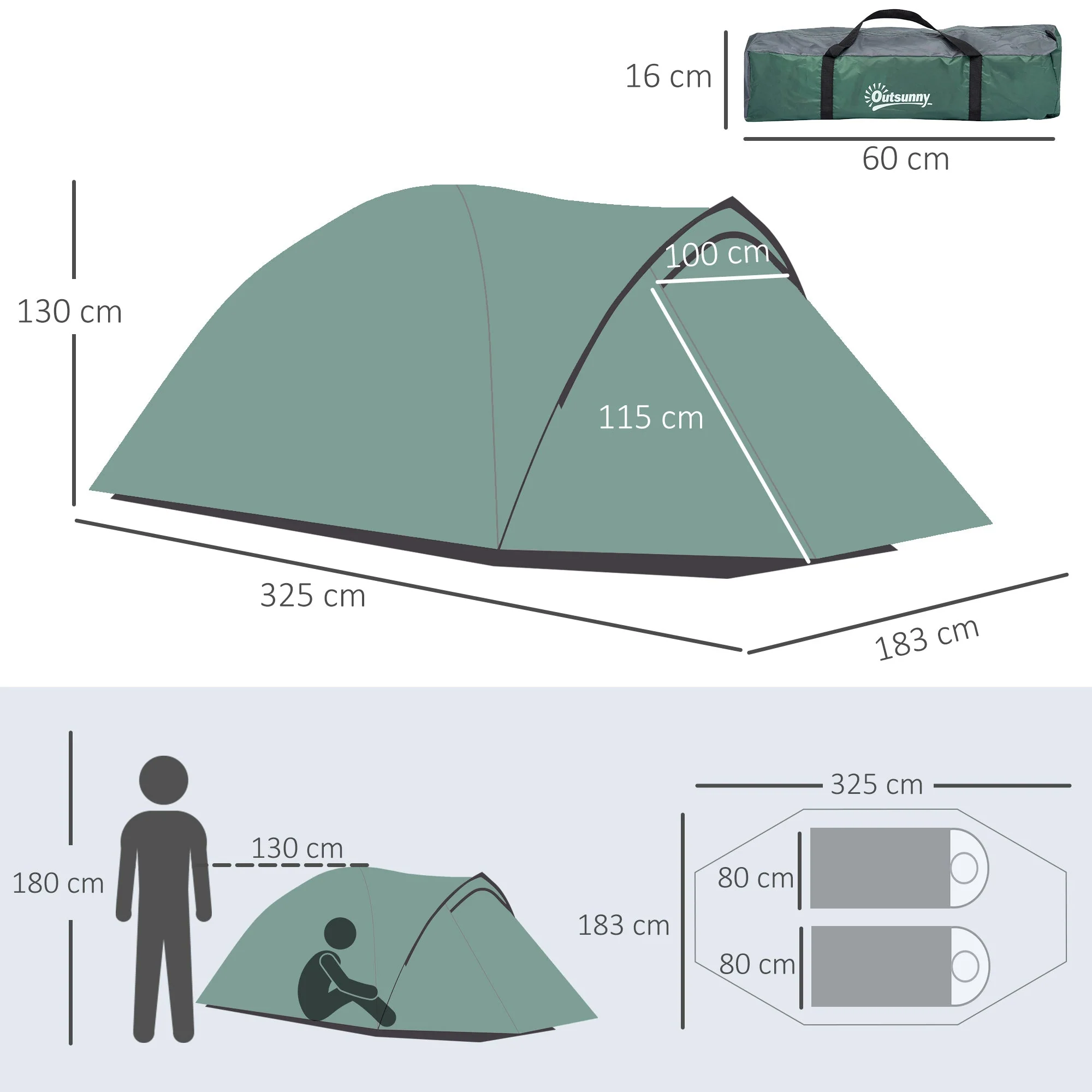Tent 2 Person Camping Dome, Polyester Gray - Image 3