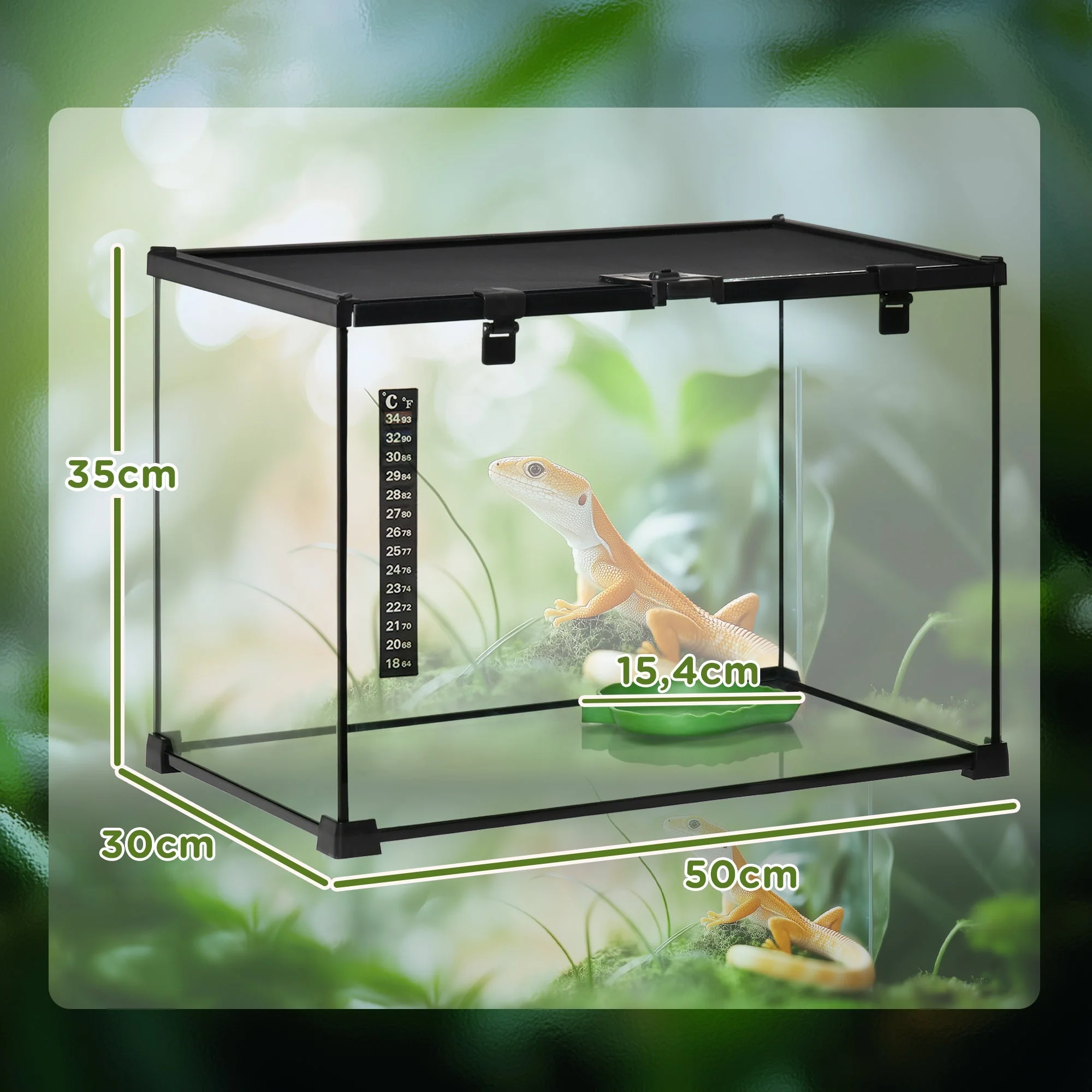 Terrarium, Glass Feeding Box for Reptiles, Metal - Image 3