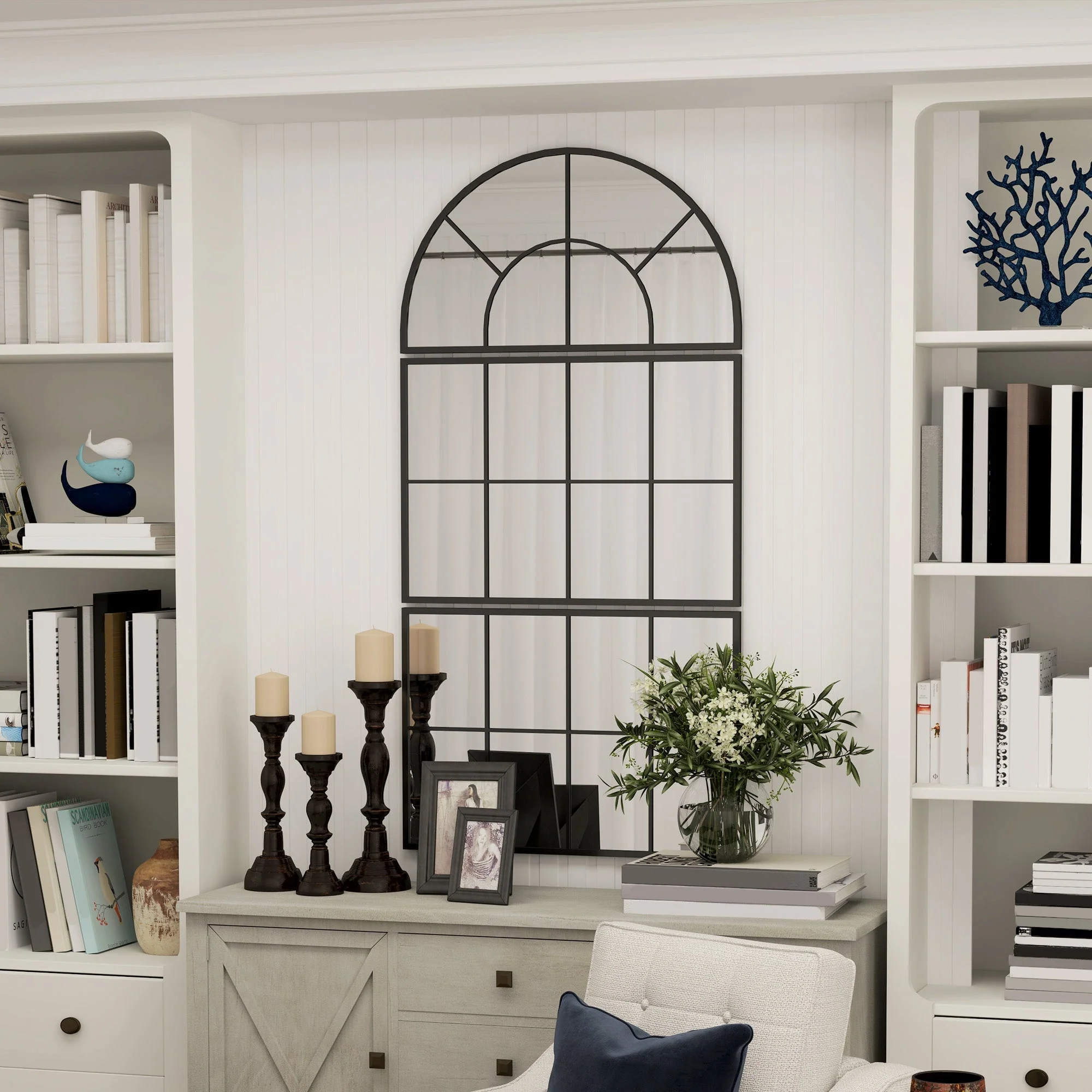 Three-Piece Arched Wall Mirror, Decorative Window Hanging, Black Metal Frame - Image 8