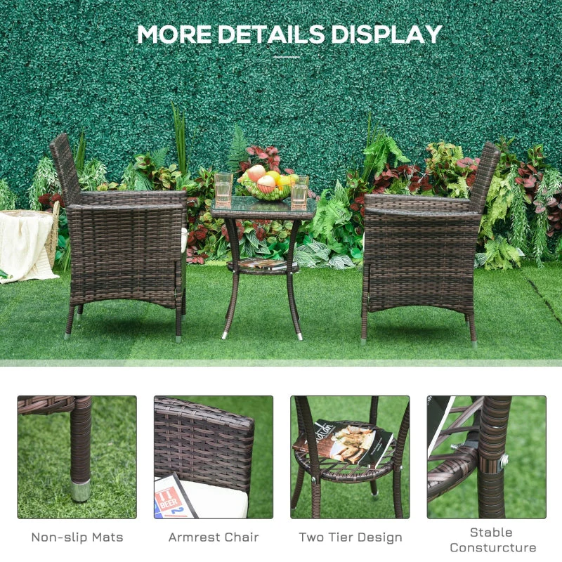 Three-Piece Chair Set with Cushions, Rattan Brown - Image 6
