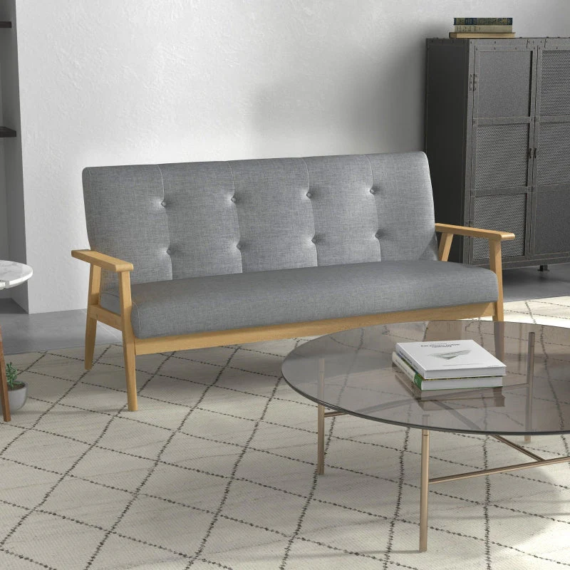 Three-Seater Upholstered Sofa, Rubberwood, Grey