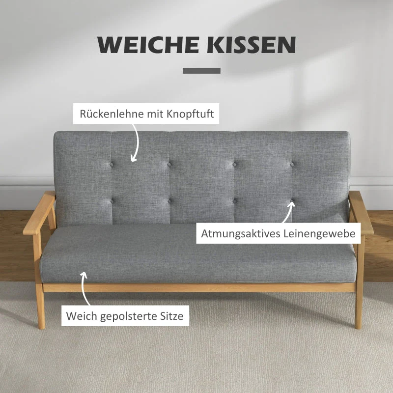 Three-Seater Upholstered Sofa, Rubberwood, Grey - Image 4