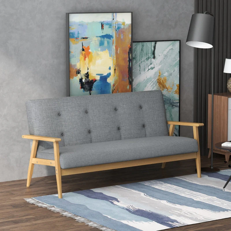 Three-Seater Upholstered Sofa, Rubberwood, Grey - Image 6