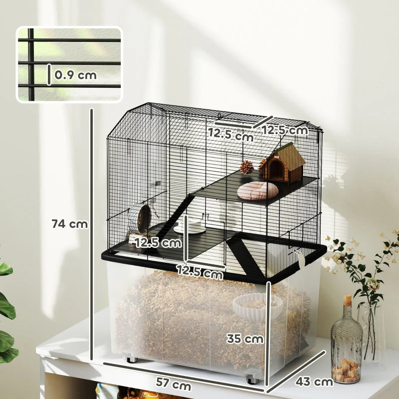 Three-Tier Gerbil Cage, Hamster Cage with Wheels, Deep Bottom, Food Dish, Water Bottle - Image 3