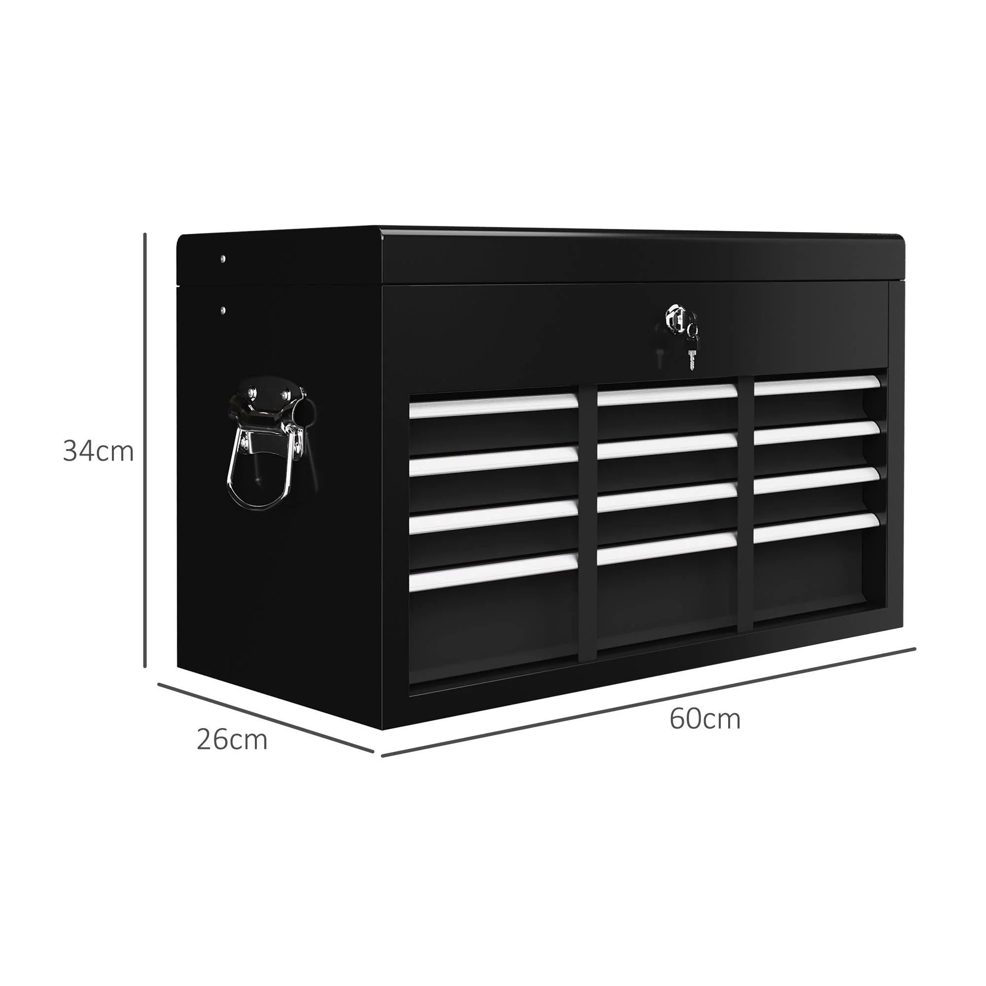 Tool box with 6 drawers, lock and handle, steel black - Image 3