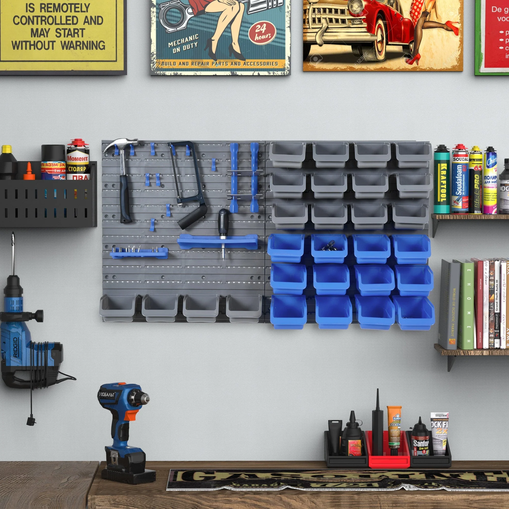 Tool Pegboard, Holder for Workshop, Blue+Grey - Image 2