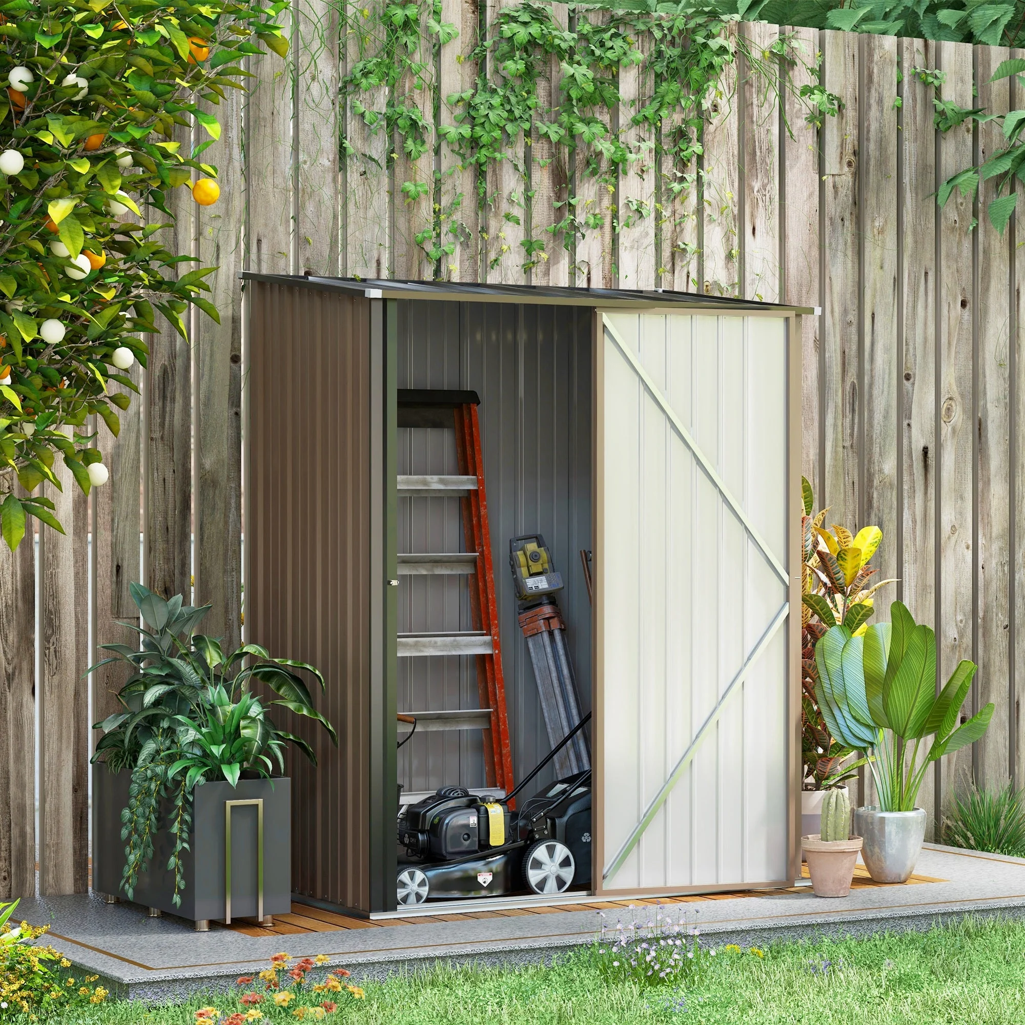 Tool Shed with Pent Roof, 1.34 m², Galvanized Steel, Brown