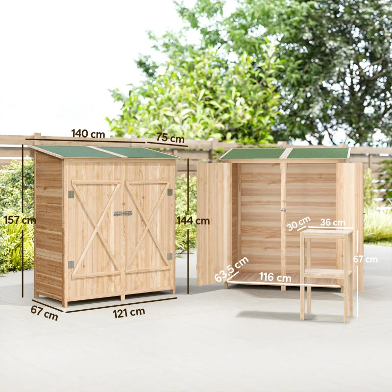 Tool Shed with Side Table, 140x75x157cm, Fir Wood - Image 3