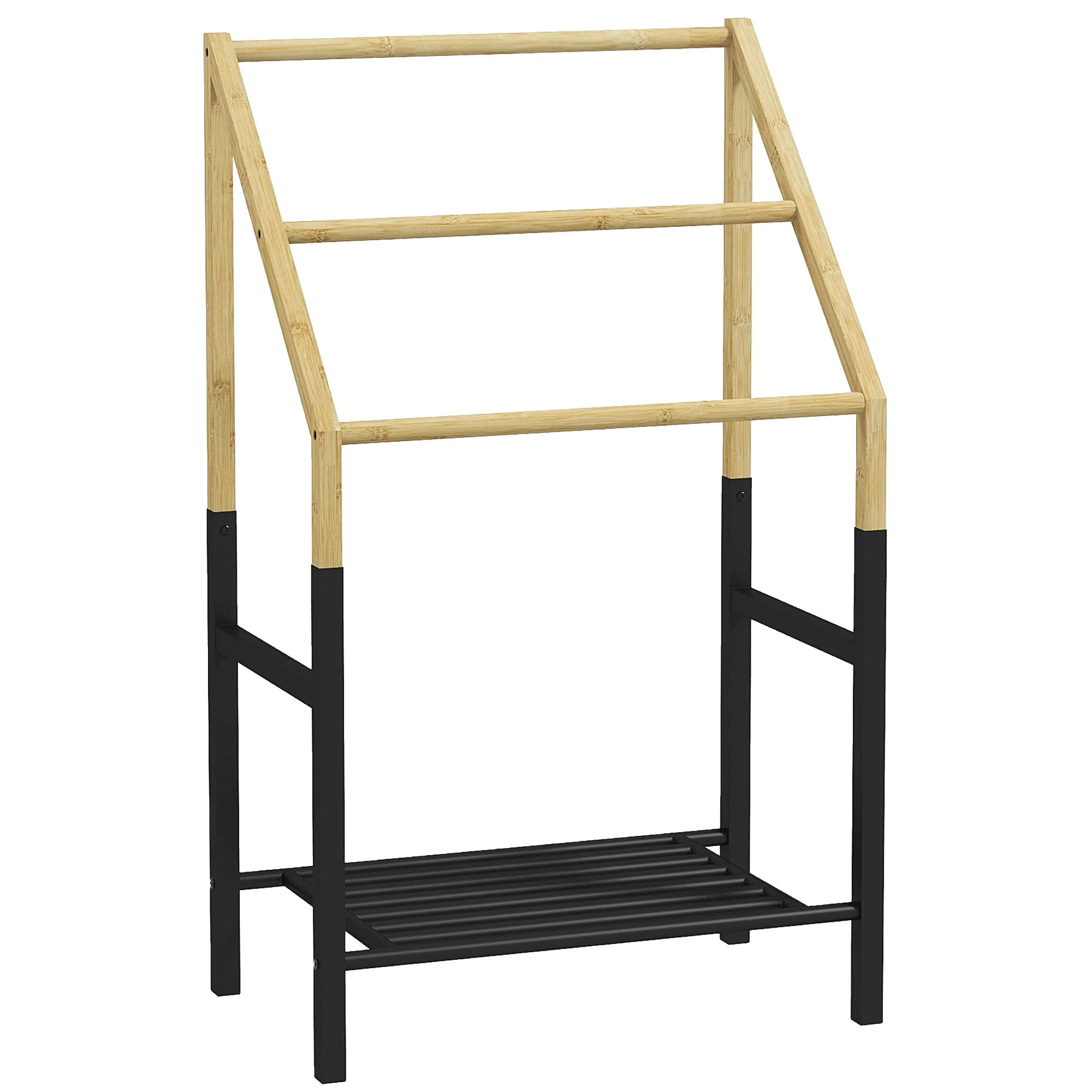 Towel Holder Freestanding, 3 Towel Rails with Shelf, Metal, Natural - Image 2