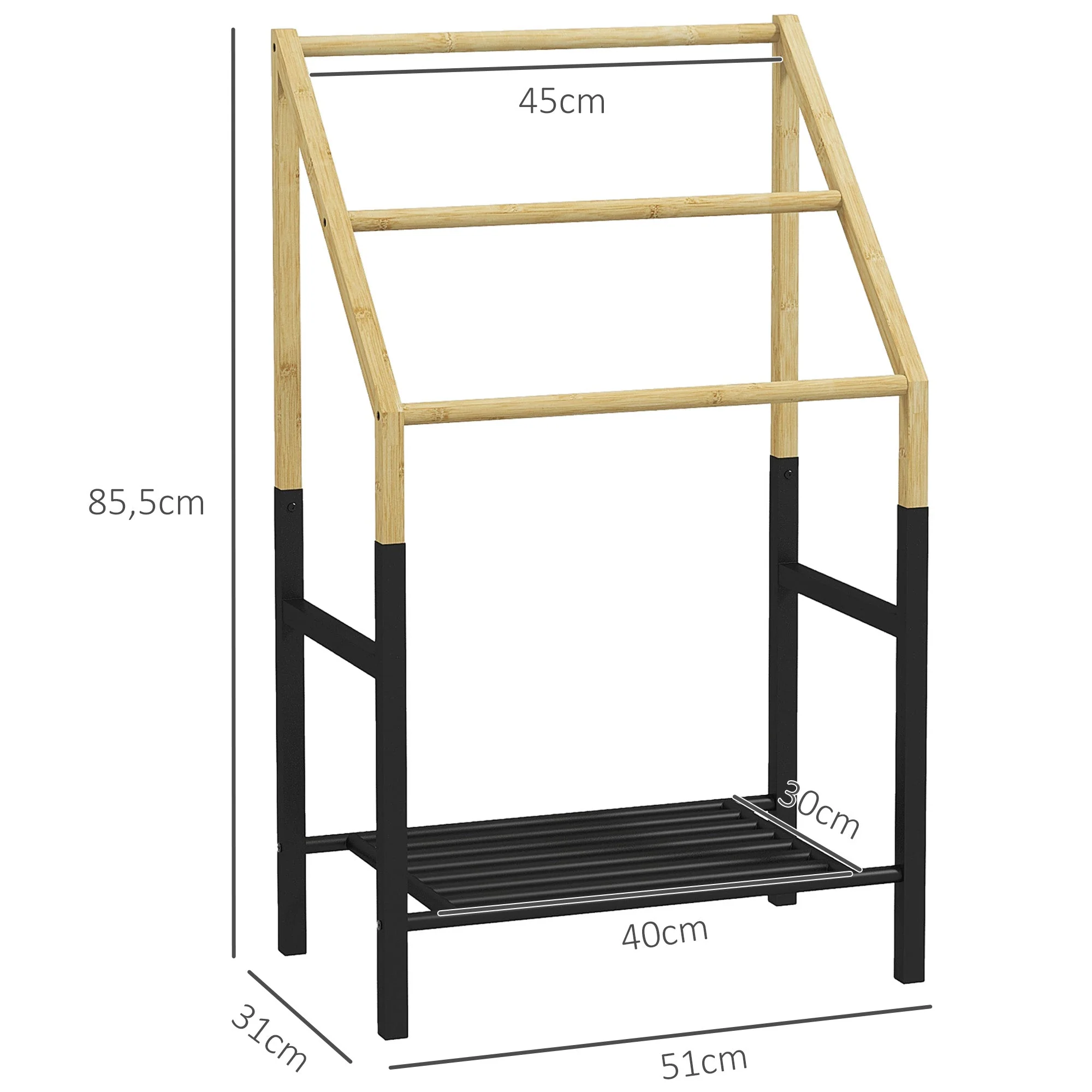 Towel Holder Freestanding, 3 Towel Rails with Shelf, Metal, Natural - Image 3