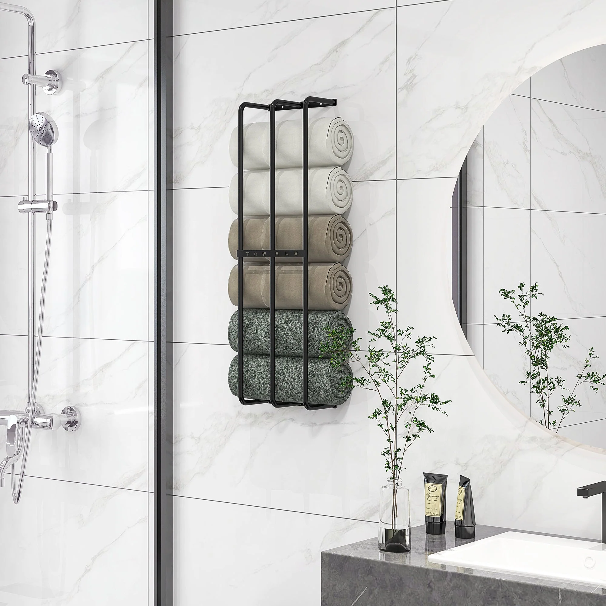 Towel Rail Wall Mounted, 6 Large Towel Holder, Metal - Image 2