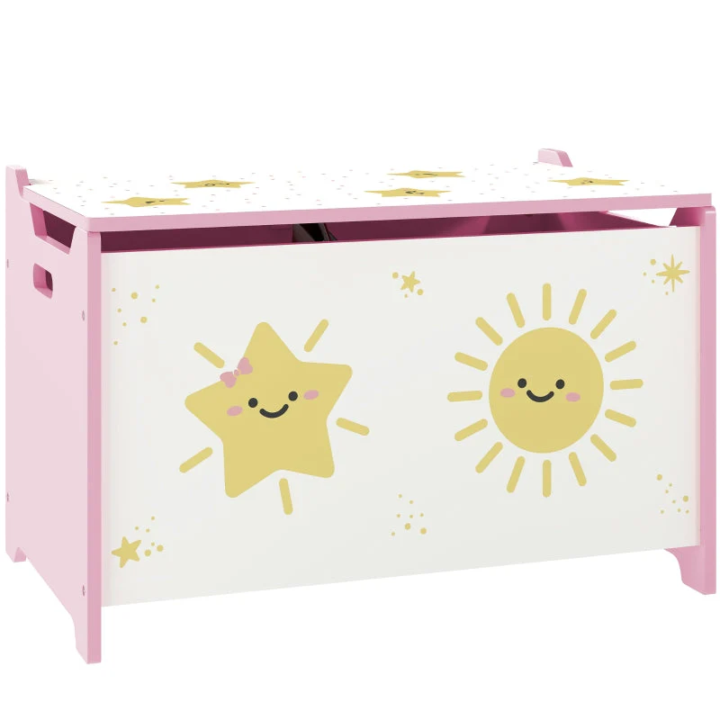Toy Box with Safety Hinges Groove Handles Storage for Kids, Pink - Image 2