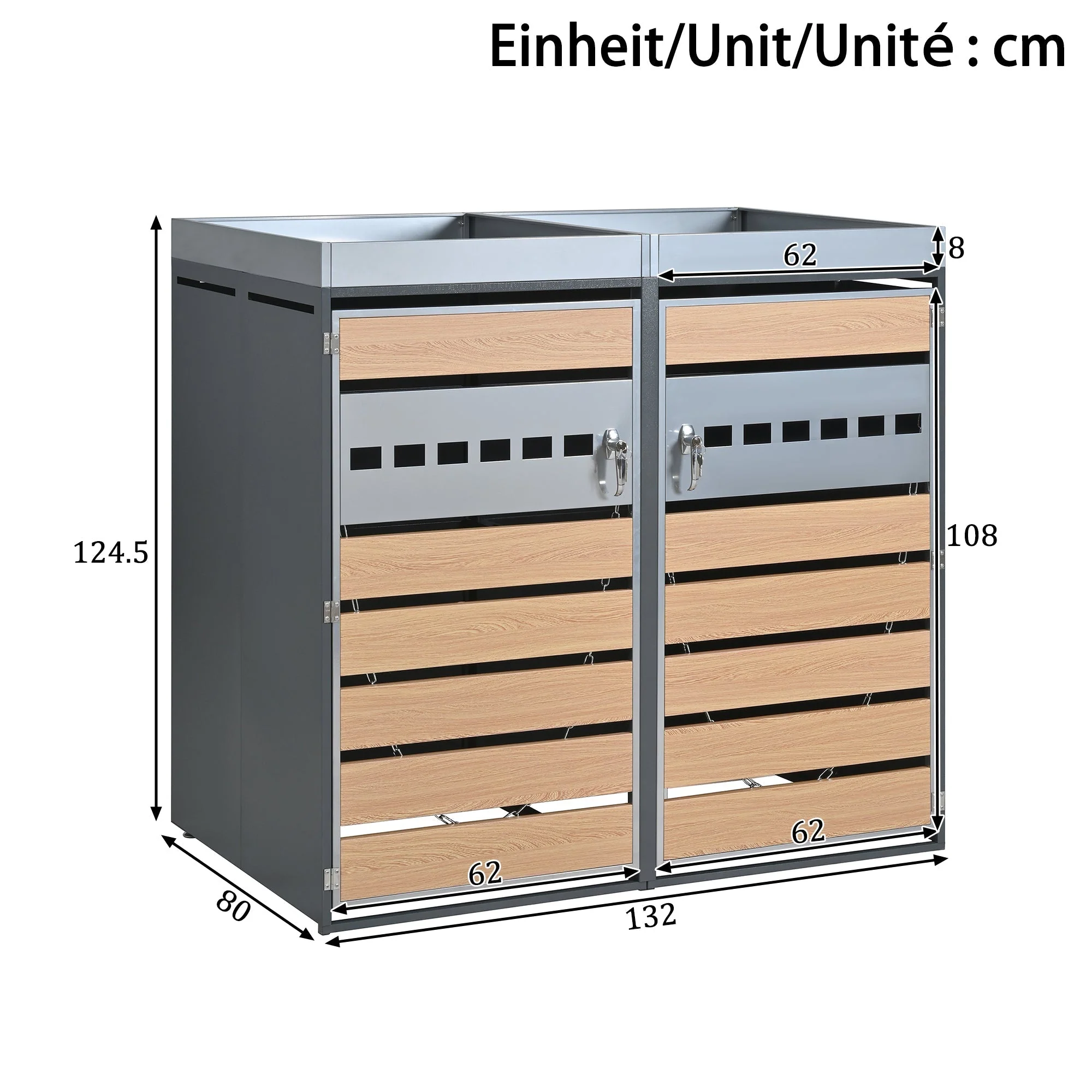 Trash Can Storage Box with Lockable Two Doors and Planting Area, Ventilation, Steel - Image 4