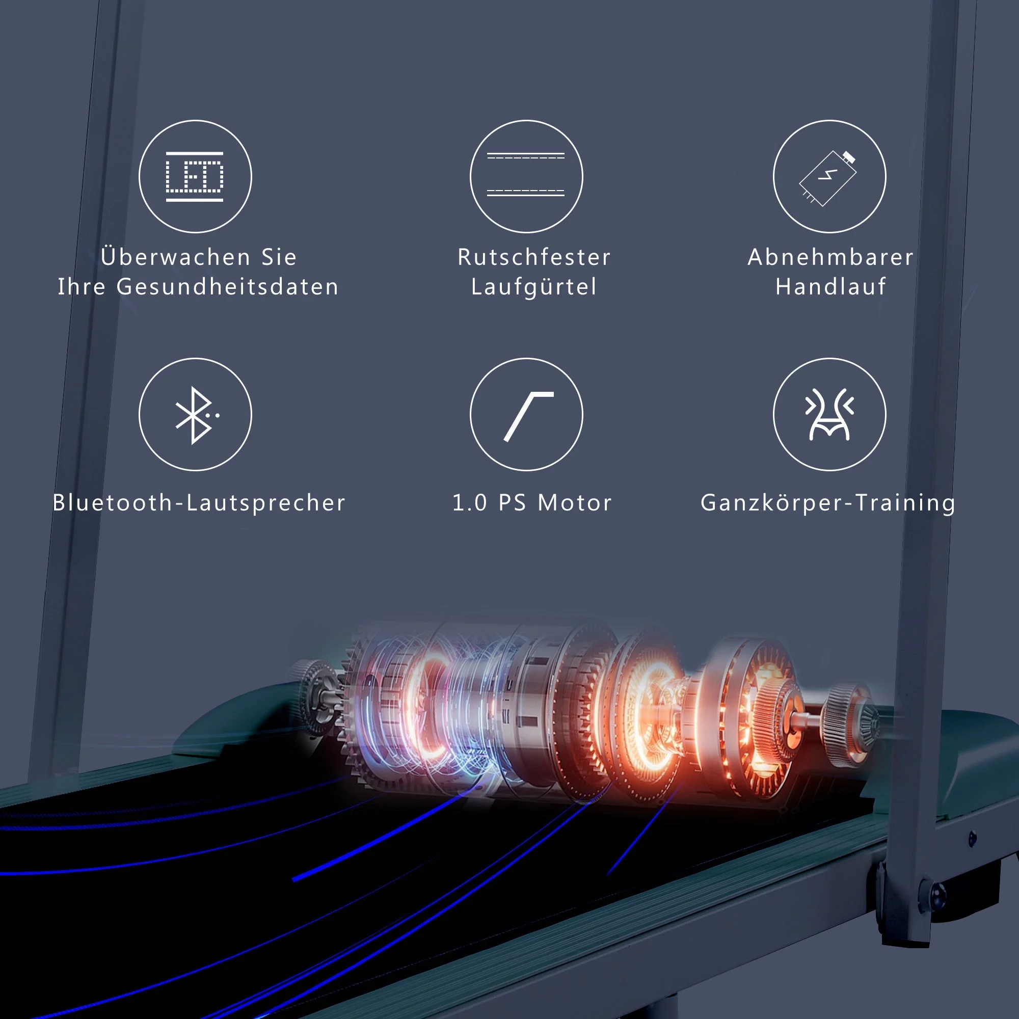 Treadmill, 2-in-1, 1-6 km/h, LED Display, Bluetooth, Foldable - Image 8